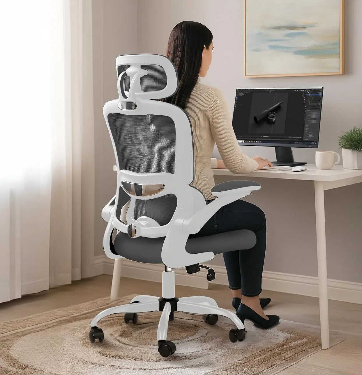 Drogo AeroFlex Ergonomic Office Chair for Work from Home, Flip-up Armrest & Recline Galaxy Incorporation