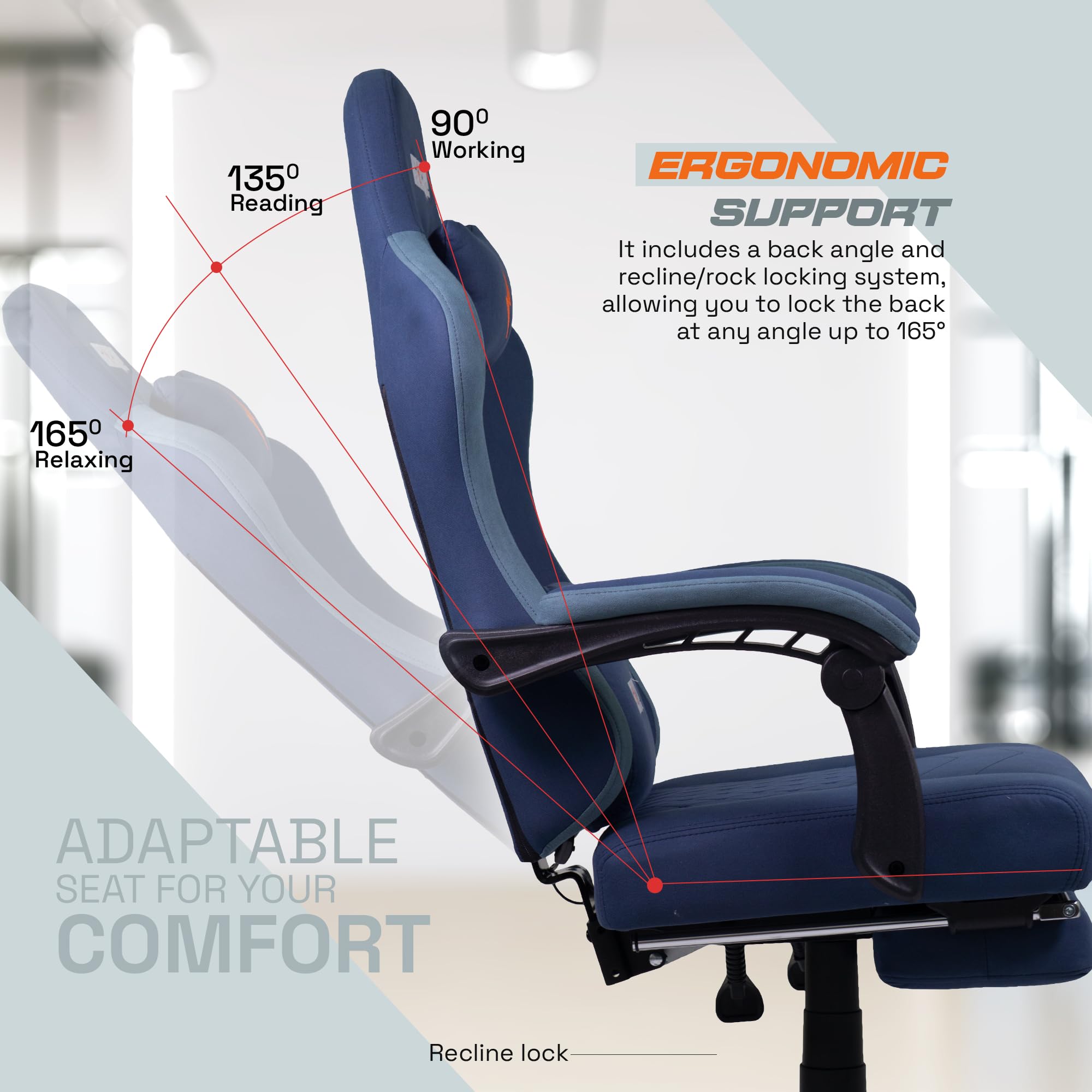 Drogo Throne Ergonomic Gaming Chair With Linkage Armrest,Foot Rest,& Adjustable Seat