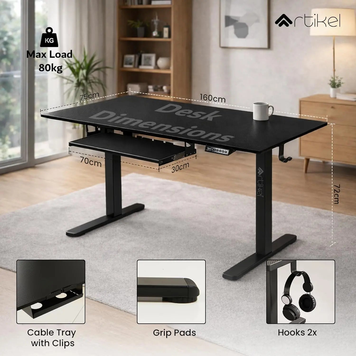 Drogo XX-Large Electric Height Adjustable Table for Office Work with Keyboard Tray Sit Stand Gaming Desk (160x75cm) Drogo India