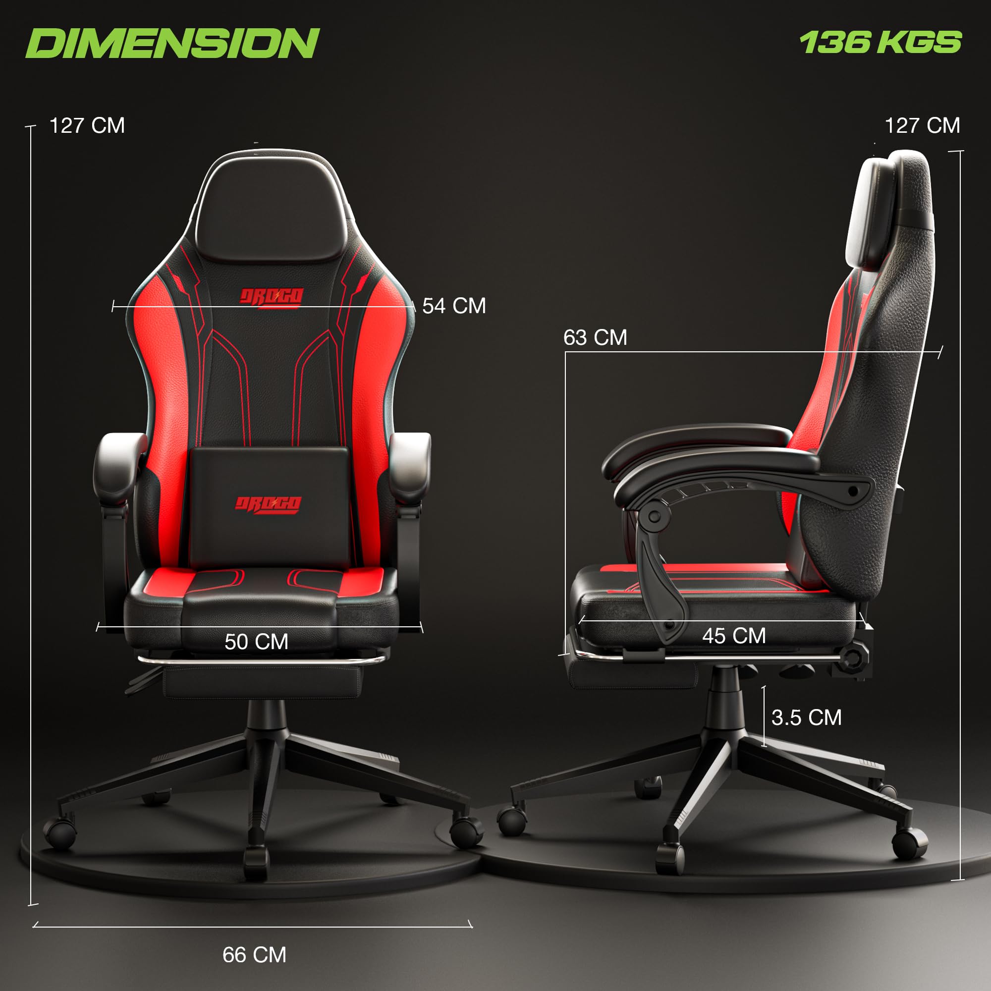Drogo Phantom Ergonomic Gaming Chair with Premium PU Leather, Adjustable Neck
