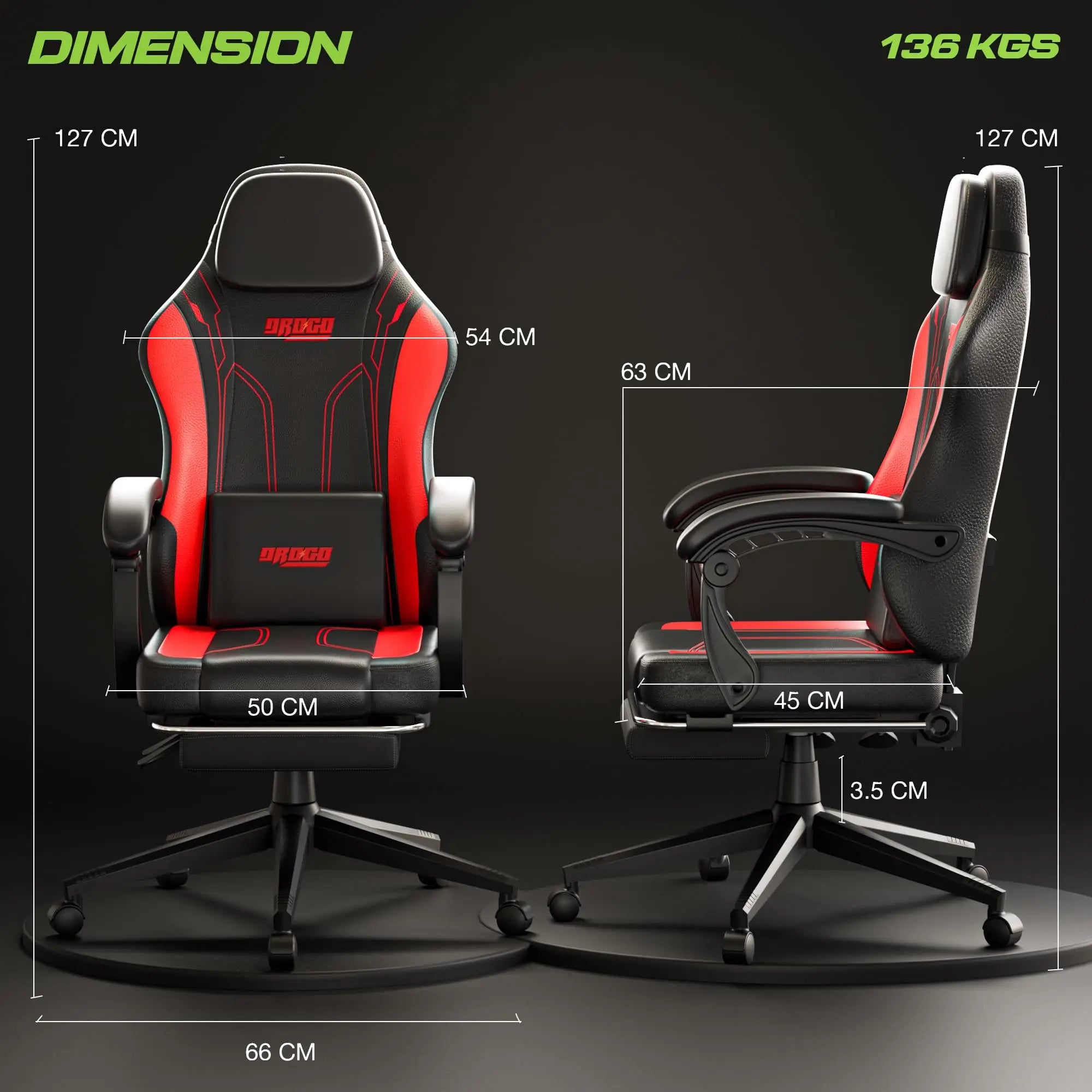 Drogo Phantom Ergonomic Gaming Chair with Premium PU Leather, Adjustable Neck Drogo India