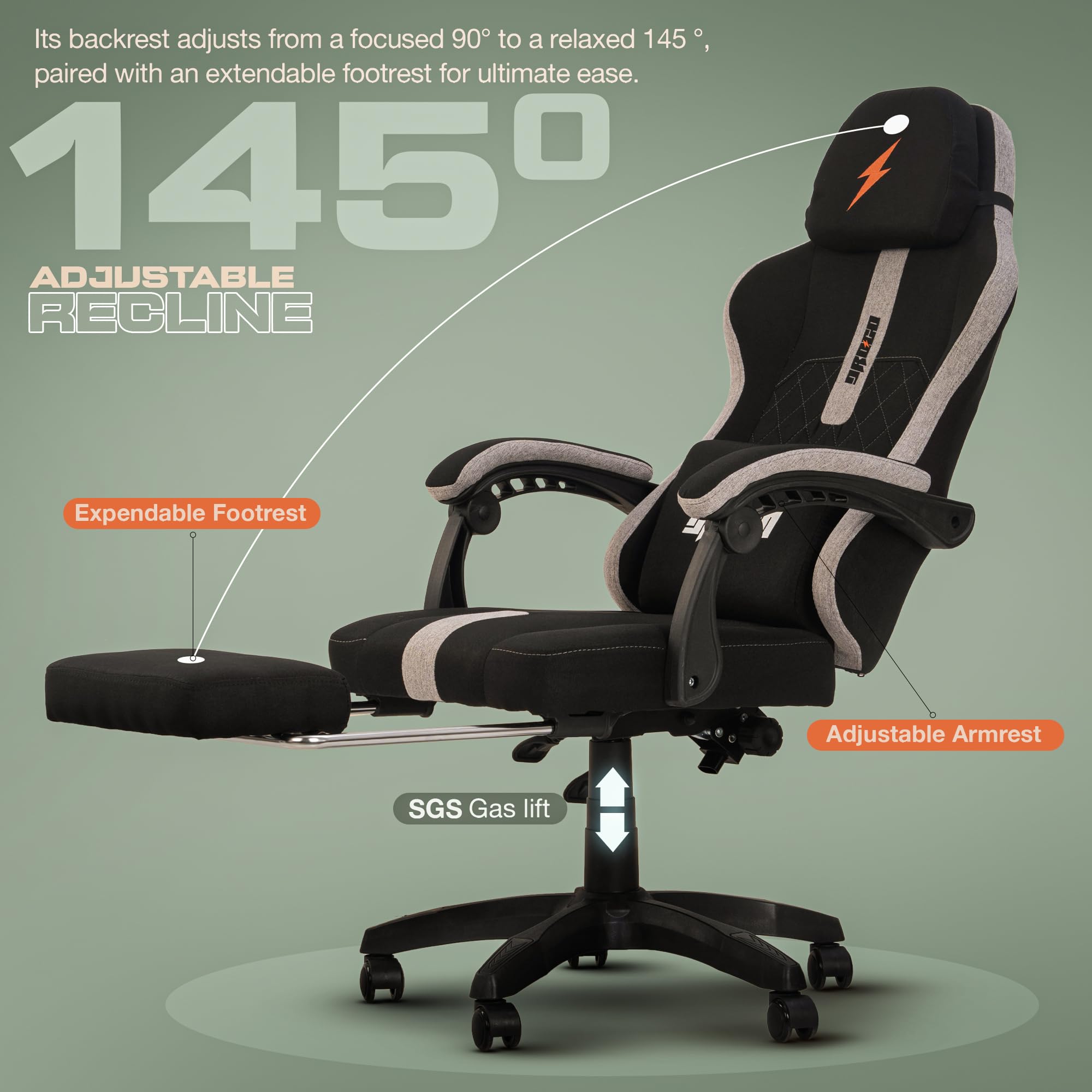 Drogo ComfortMax Ergonomic Gaming Chair with Breathable Fabric, Adjustable Neck