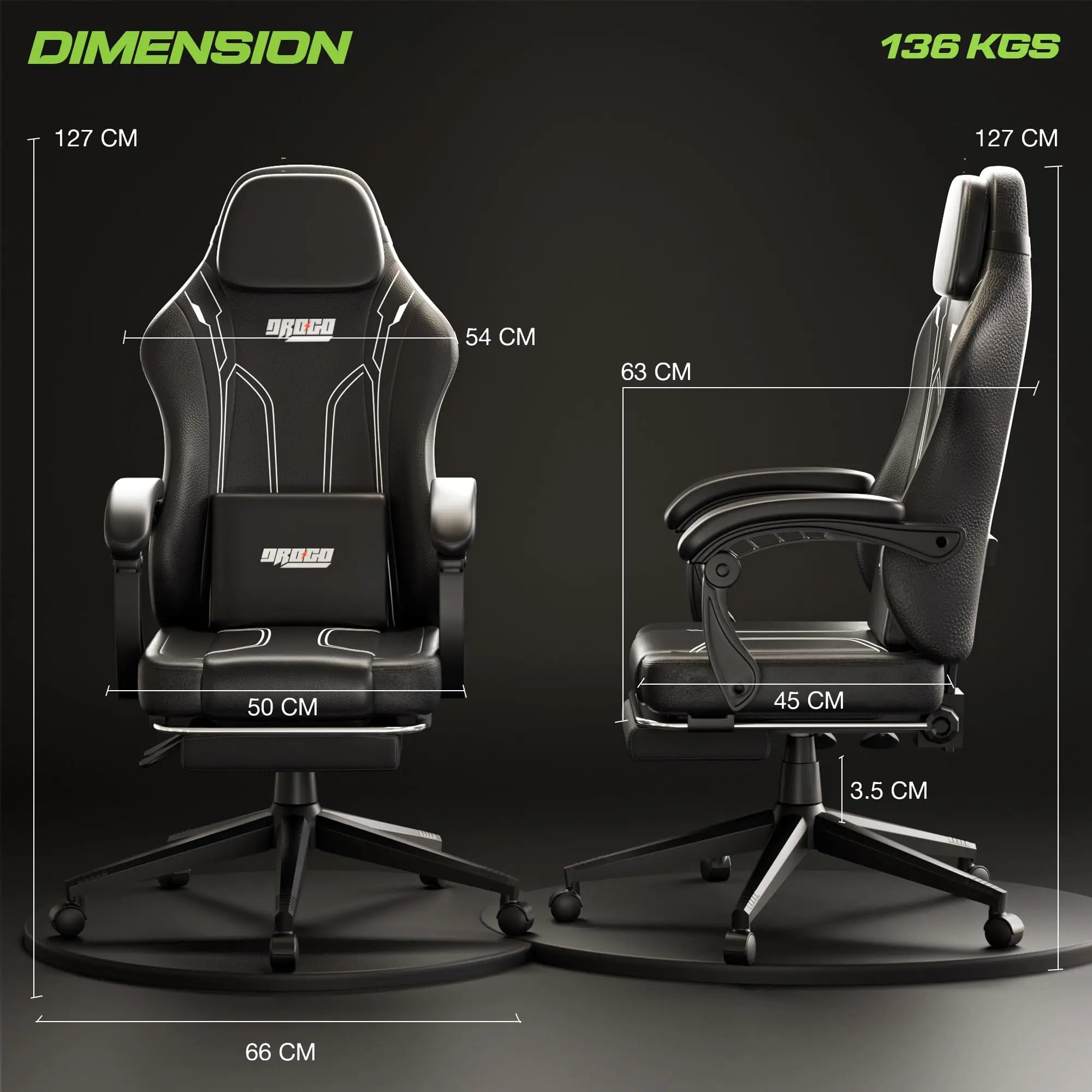 Drogo Phantom Ergonomic Gaming Chair with Premium PU Leather, Adjustable Neck Drogo India