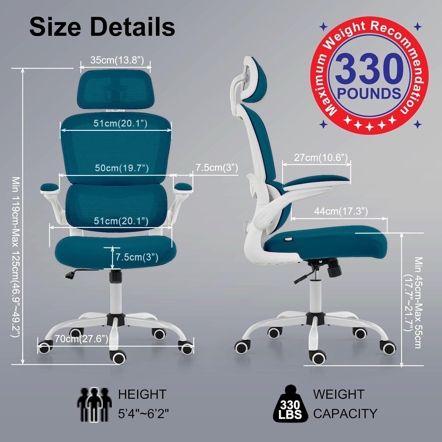 Drogo AeroFlex Ergonomic Office Chair for Work from Home, Flip-up Armrest & Recline