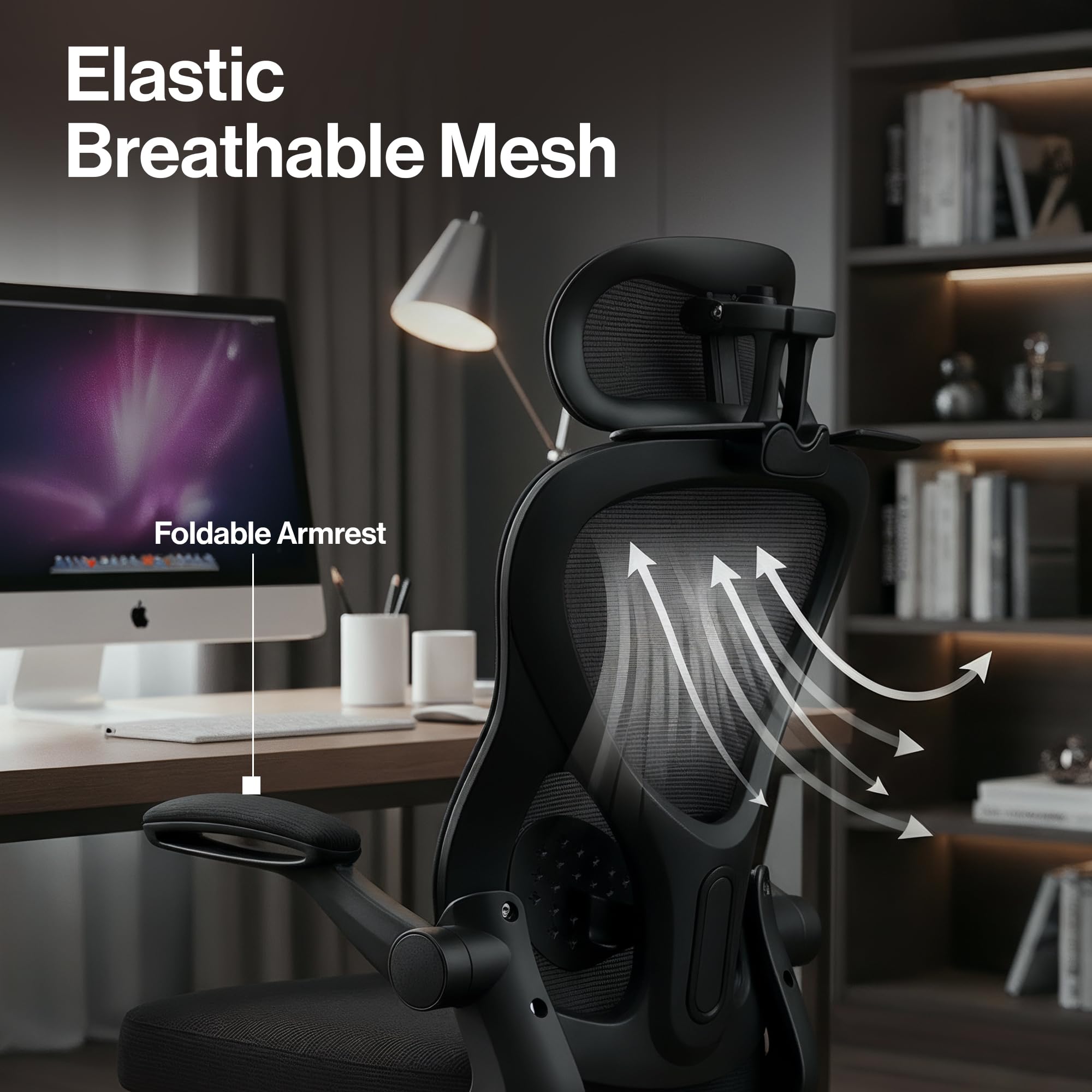 Drogo Ergonomic Office Chair for Work from Home with Breathable Mesh, Flip-up Armrest