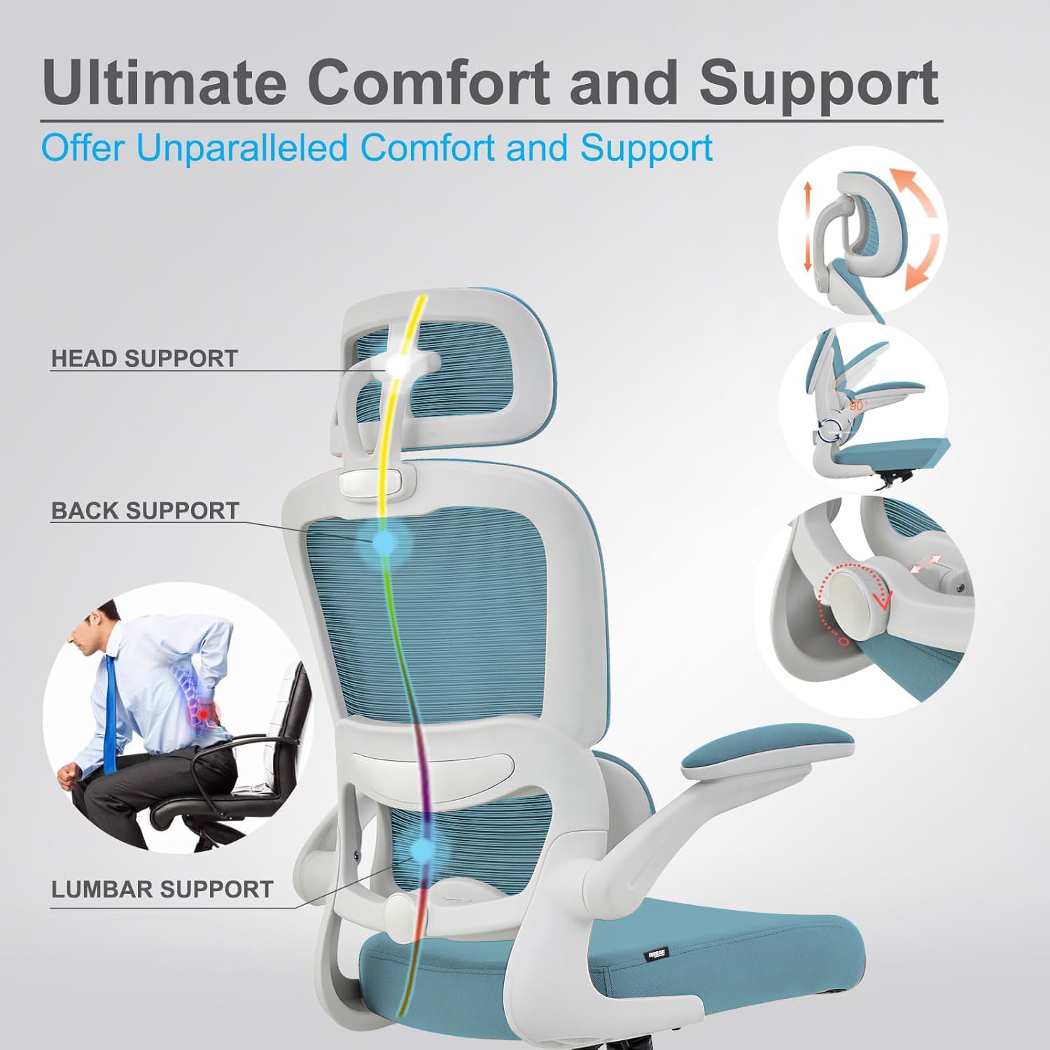 Drogo AeroFlex Ergonomic Office Chair for Work from Home, Flip-up Armrest & Recline