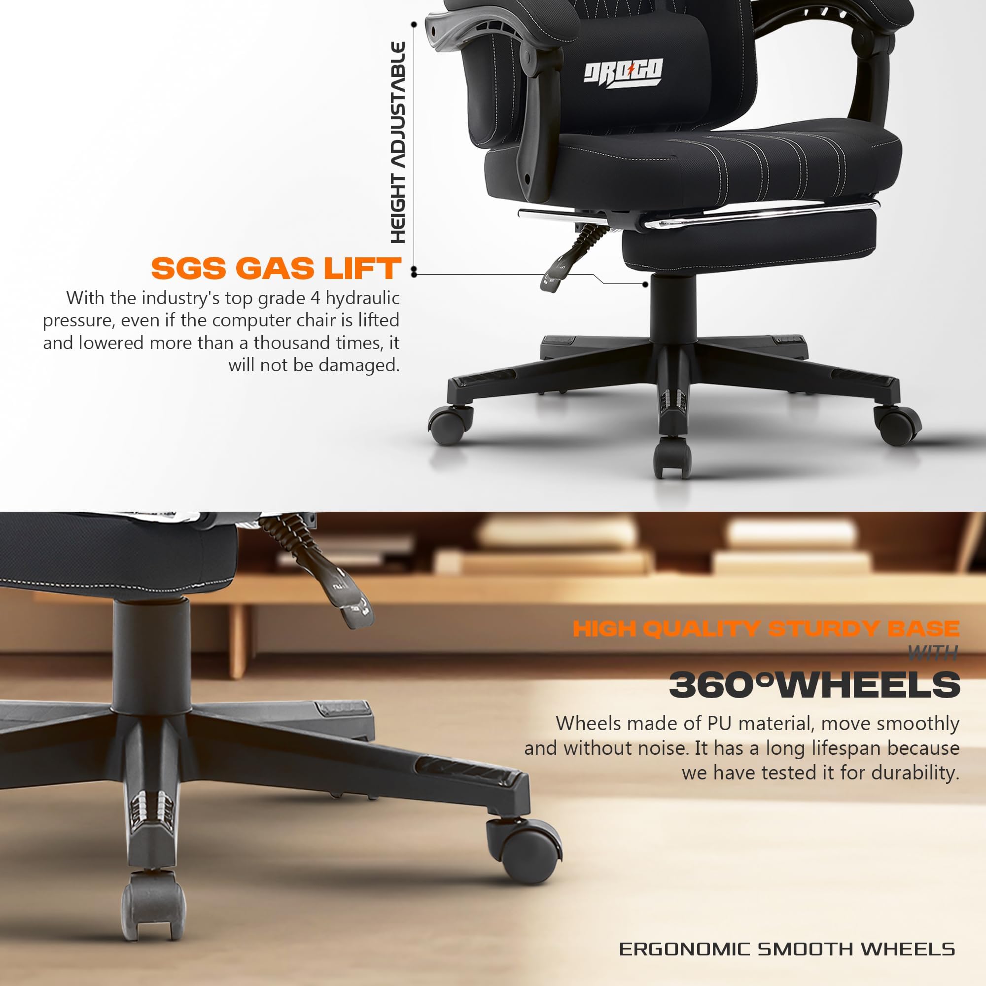 Drogo Apex Ergonomic Gaming Chair, Highback Computer Chair with Linkage Armrest
