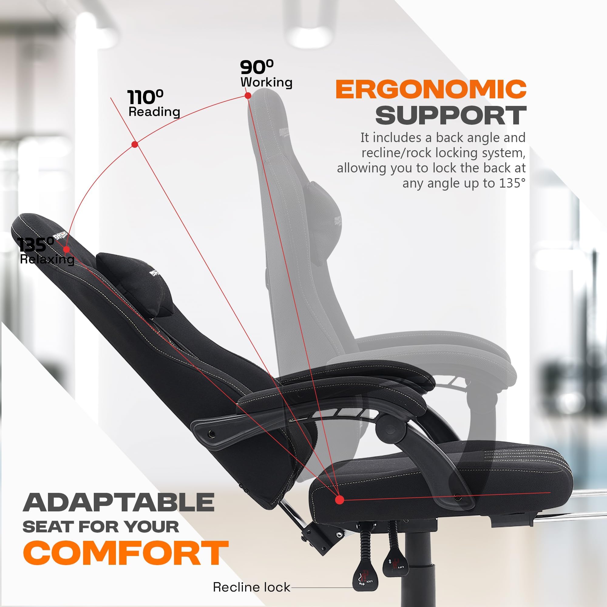 Drogo Apex Ergonomic Gaming Chair, Highback Computer Chair with Linkage Armrest