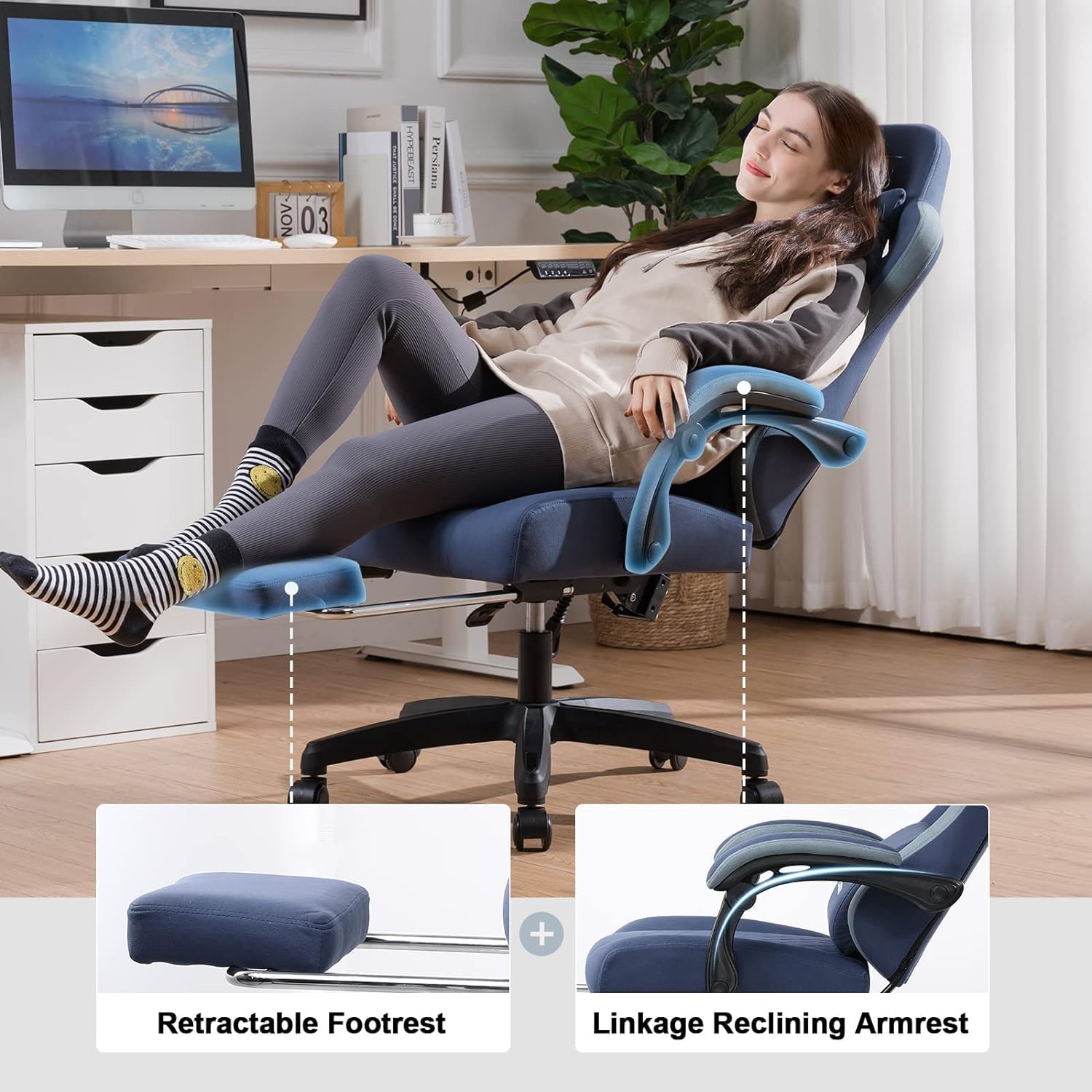 Drogo Throne Ergonomic Gaming Chair With Linkage Armrest,Foot Rest,& Adjustable Seat