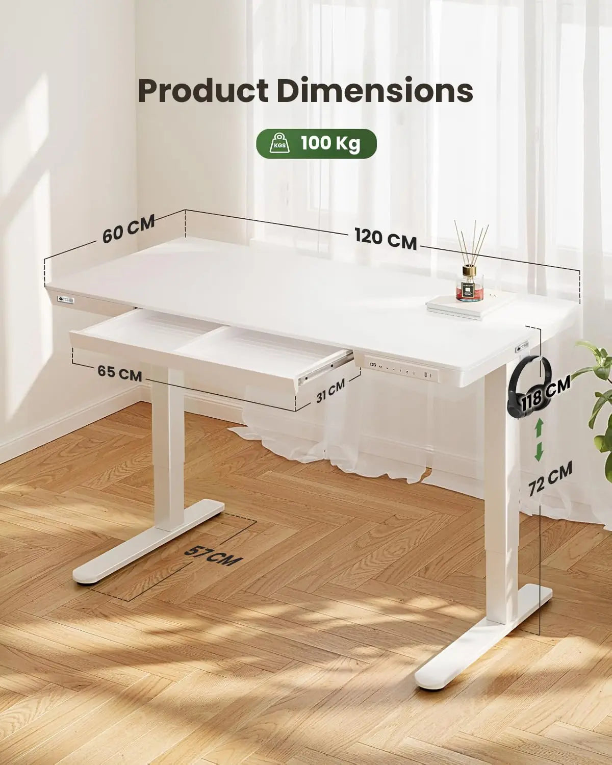 Drogo Artikel Advanced Pro Electric Height Adjustable Desk DIY with 3 Year Warranty Sit Stand Computer Desk 120 X 60 Cm - White Drogo India