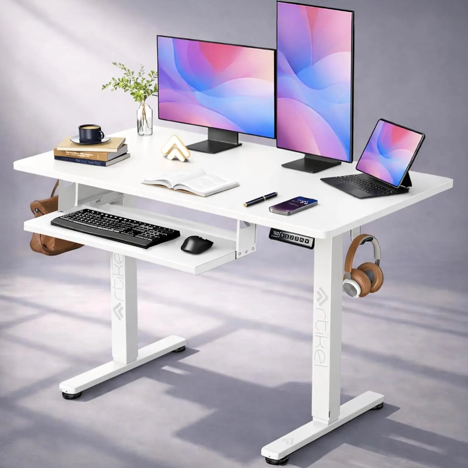 Drogo Electric Height Adjustable Table for Office Work with Keyboard Tray (120x60cm) Drogo India
