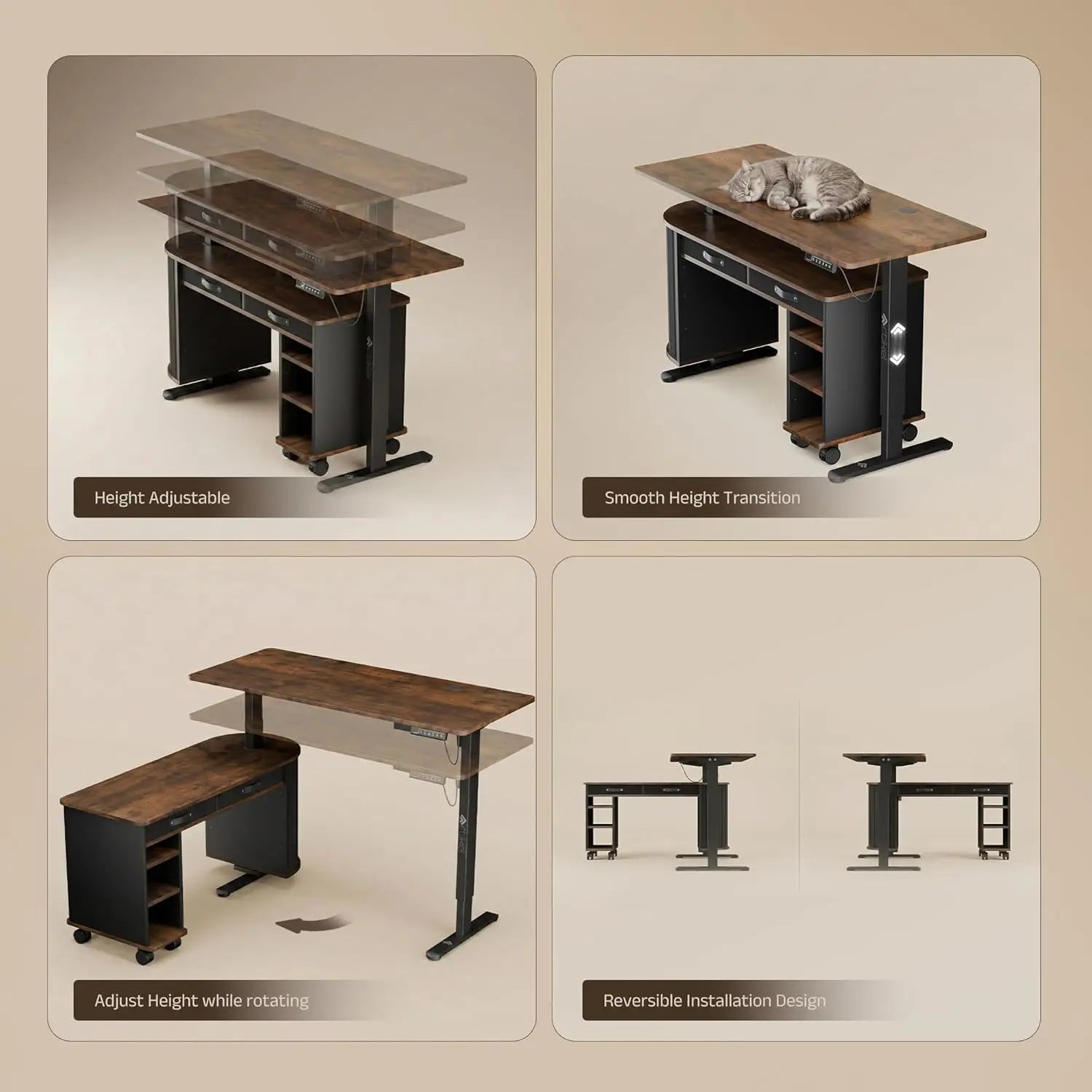 Drogo Opulent L-Shaped Electric Height Adjustable Table for Office & Home Ergonomic Sit Stand Desk (140X60Cm) Drogo India