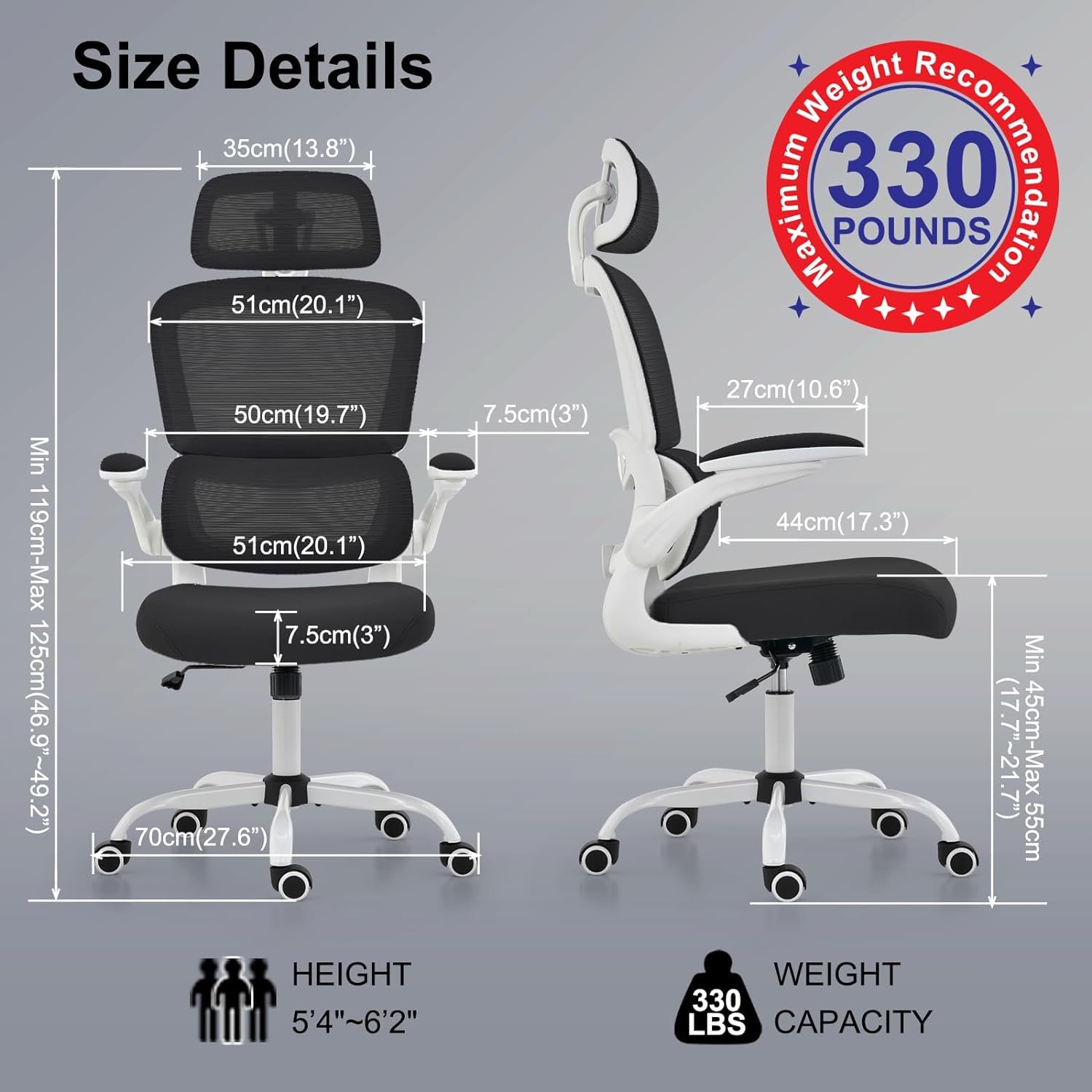 Drogo AeroFlex Ergonomic Office Chair for Work from Home, Flip-up Armrest & Recline