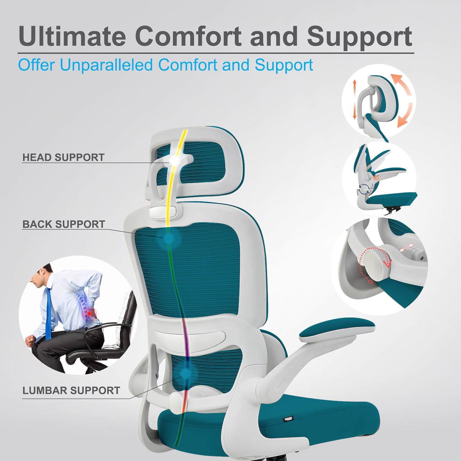 Drogo AeroFlex Ergonomic Office Chair for Work from Home, Flip-up Armrest & Recline