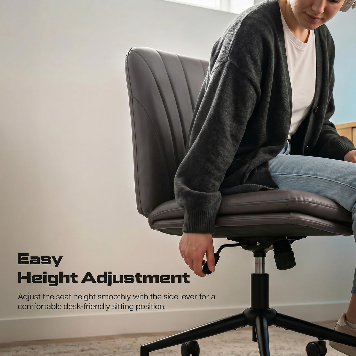 Zen Cross Legged Chair for Work from Home, Cross Legged Wide Computer Chair (Brown)