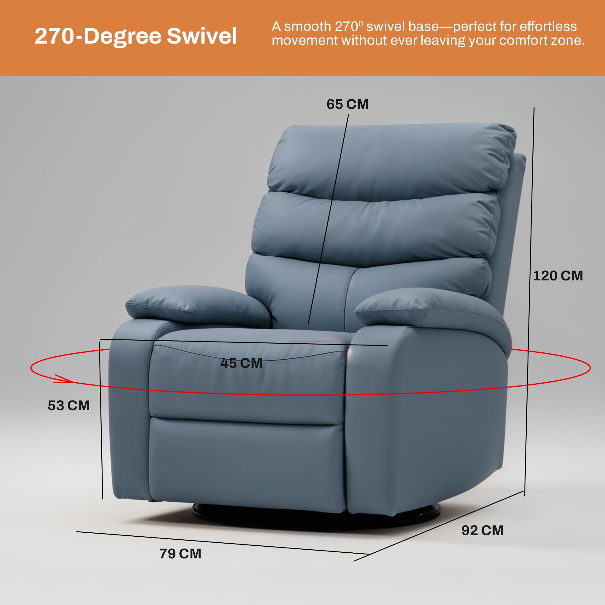 Drogo Velora Electric Motorised Recliner Sofa 1 Seater with Rocking, Revolving & Rapid Recline Technology