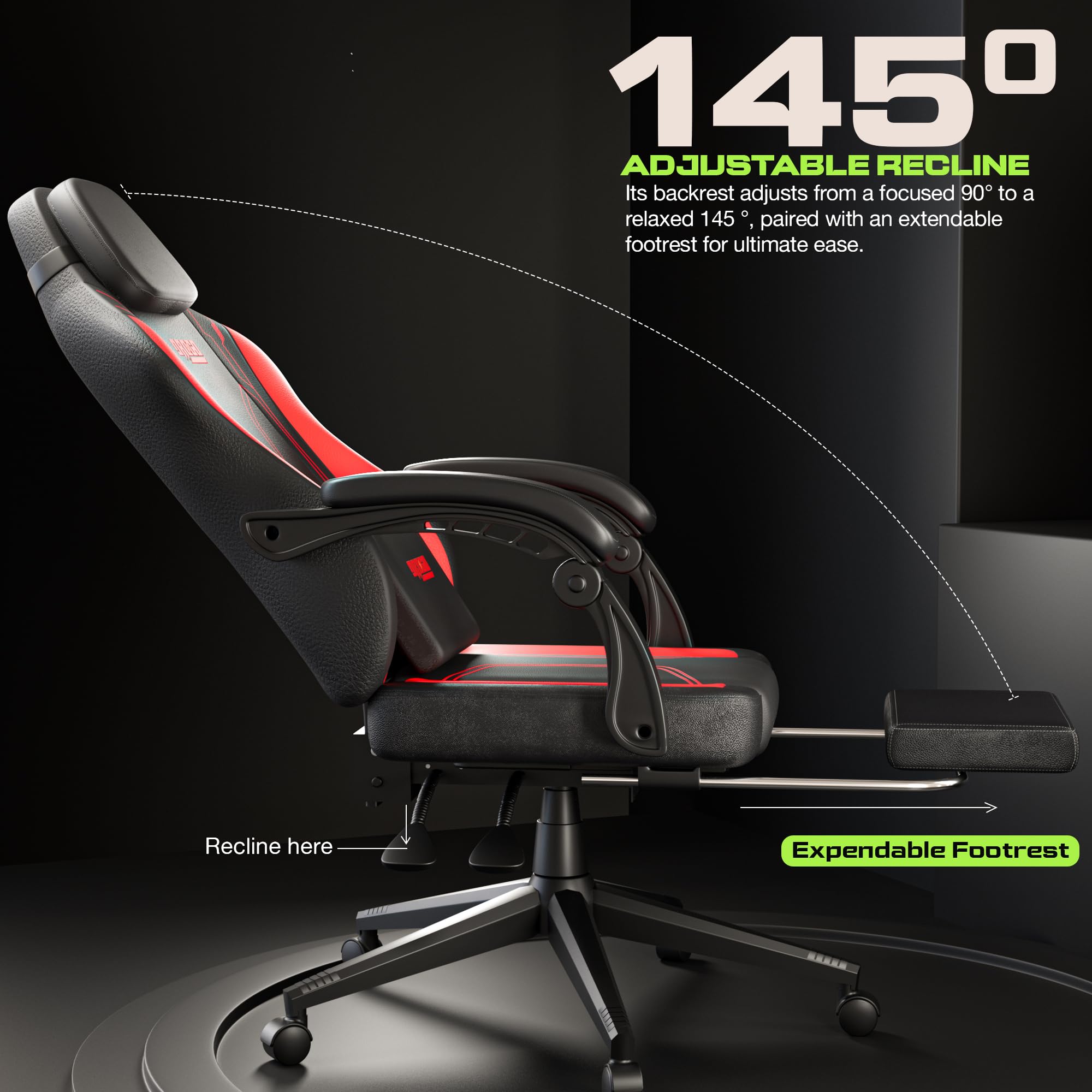 Drogo Phantom Ergonomic Gaming Chair with Premium PU Leather, Adjustable Neck