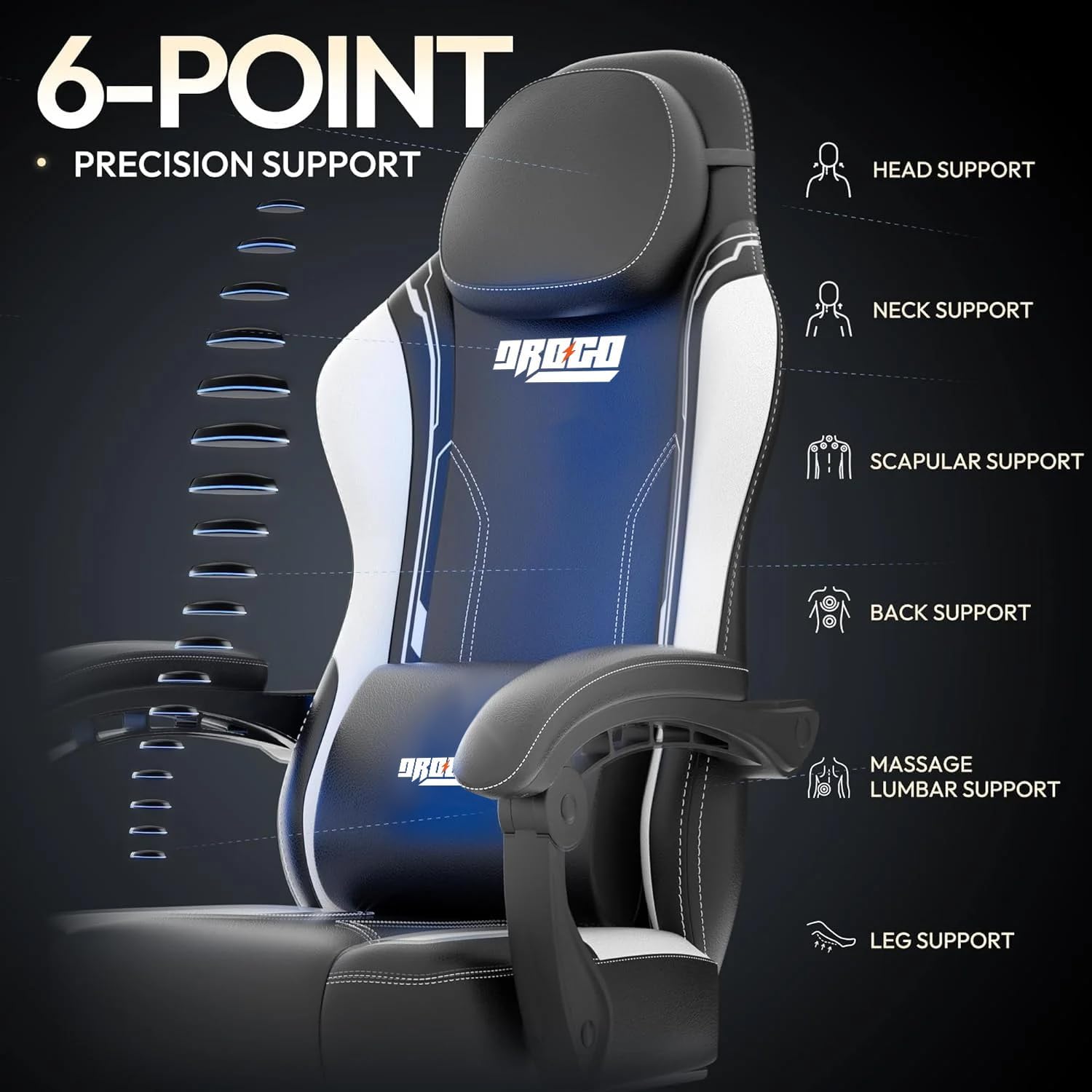 Drogo Phantom Ergonomic Gaming Chair with Premium PU Leather, Adjustable Neck