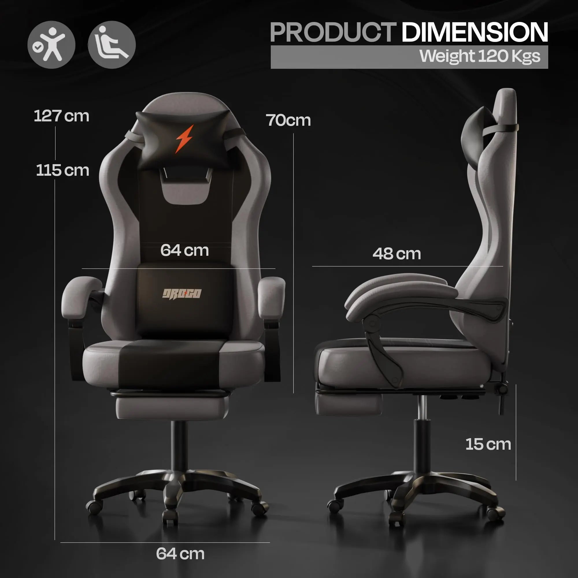 Drogo Aura Ergonomic Gaming Chair with Premium PU Leather Fabric Drogo India