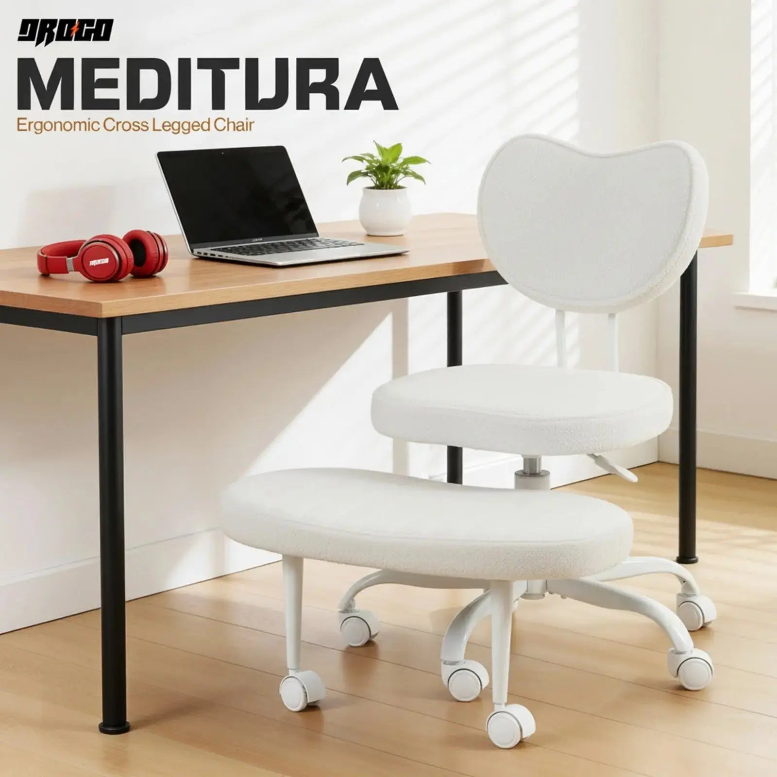 PREORDER Drogo Meditura Cross Legged Office Chair with Wheels, Wide Criss Cross Kneeling Drogo India