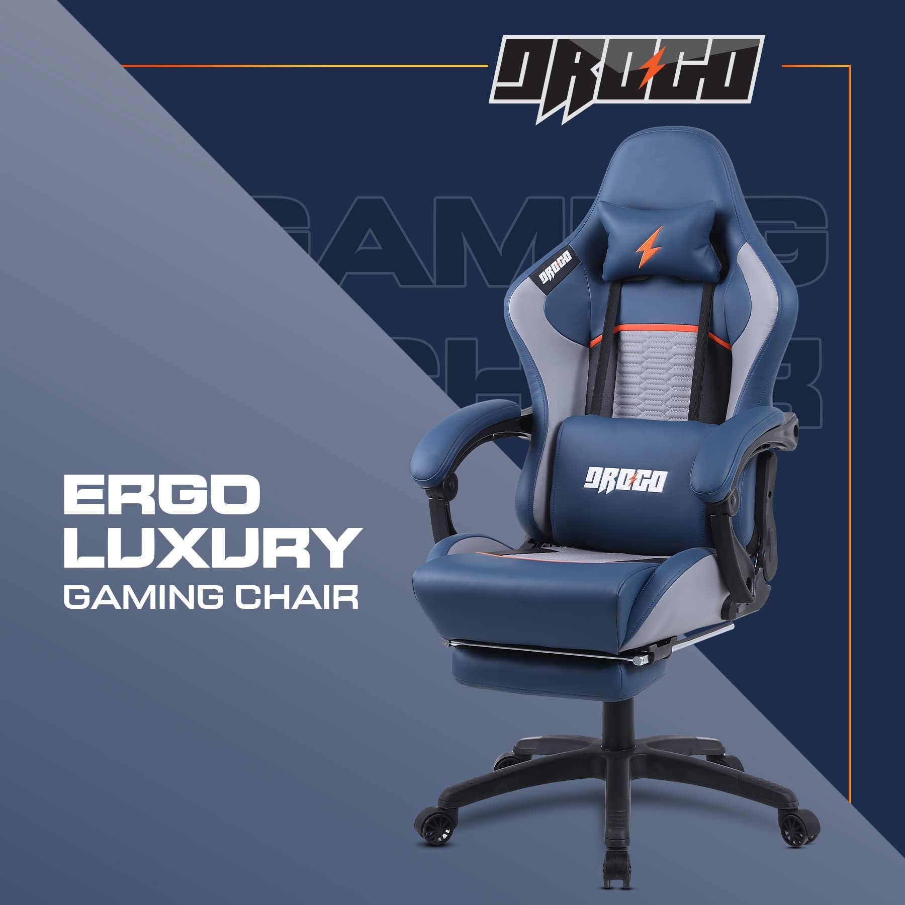 Drogo Racer Ergonomic Gaming Chair with 7 Way Adjustable Seat & Full Reclining Back Footrest