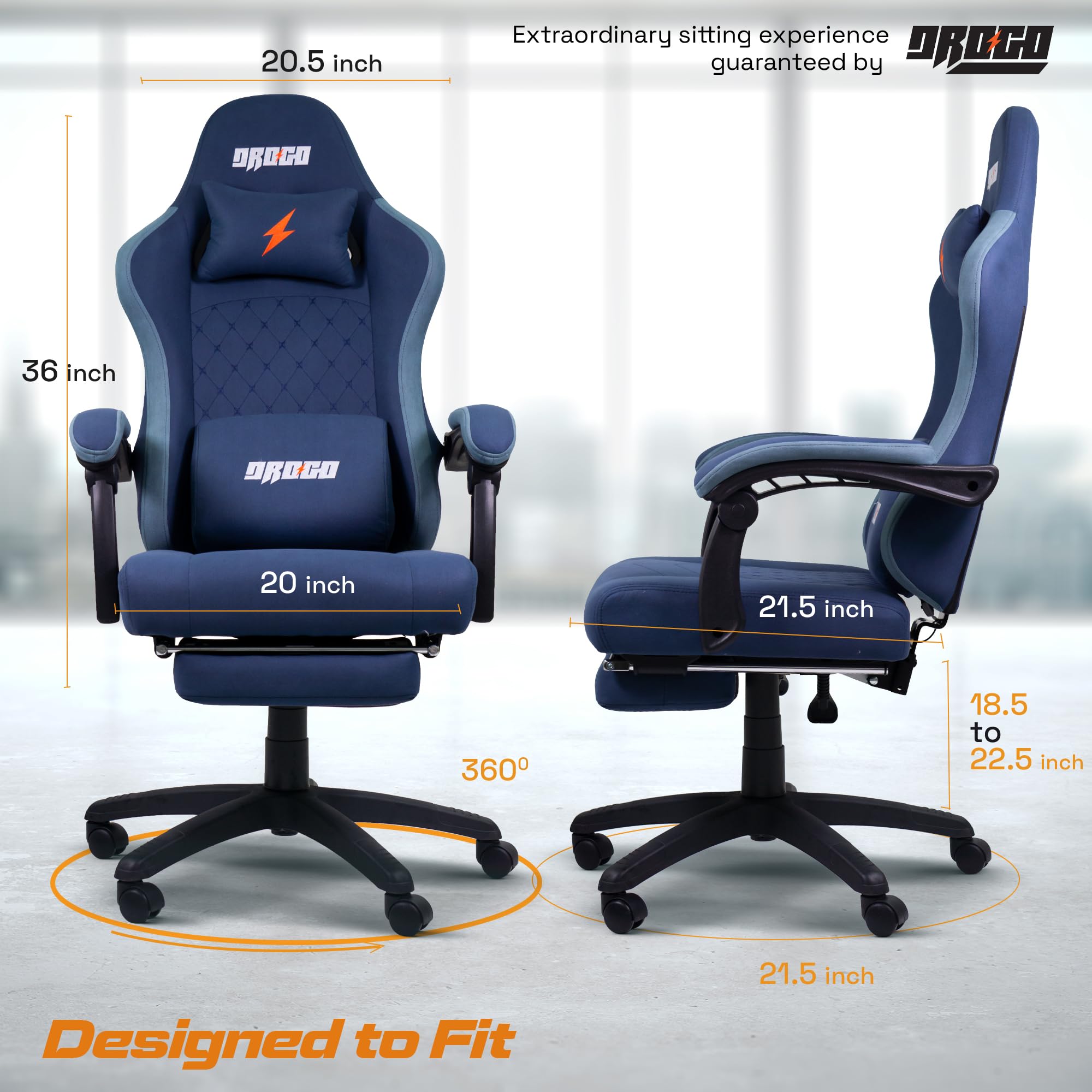 Drogo Throne Ergonomic Gaming Chair With Linkage Armrest,Foot Rest,& Adjustable Seat