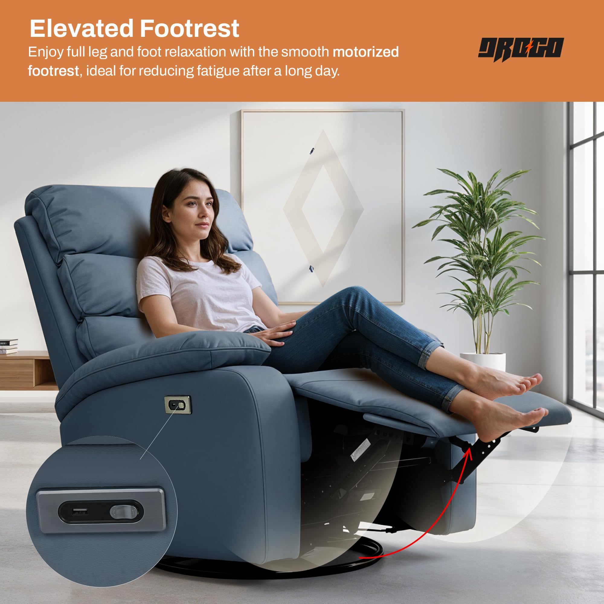 Drogo Velora Electric Motorised Recliner Sofa 1 Seater with Rocking, Revolving & Rapid Recline Technology