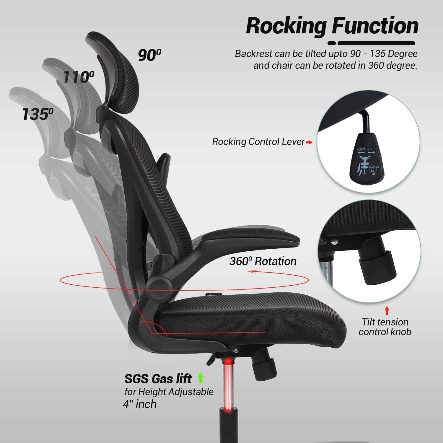 Drogo Marshal Pro Premium Ergonomic Office Chair for Work from Home, Flip-up Armrest