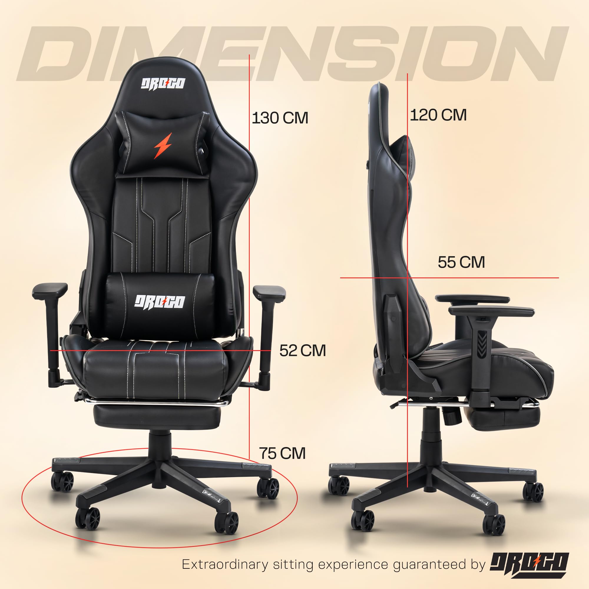 Drogo Wrath Pro Ergonomic Gaming Chair with Adjustable Seat, PU Leather