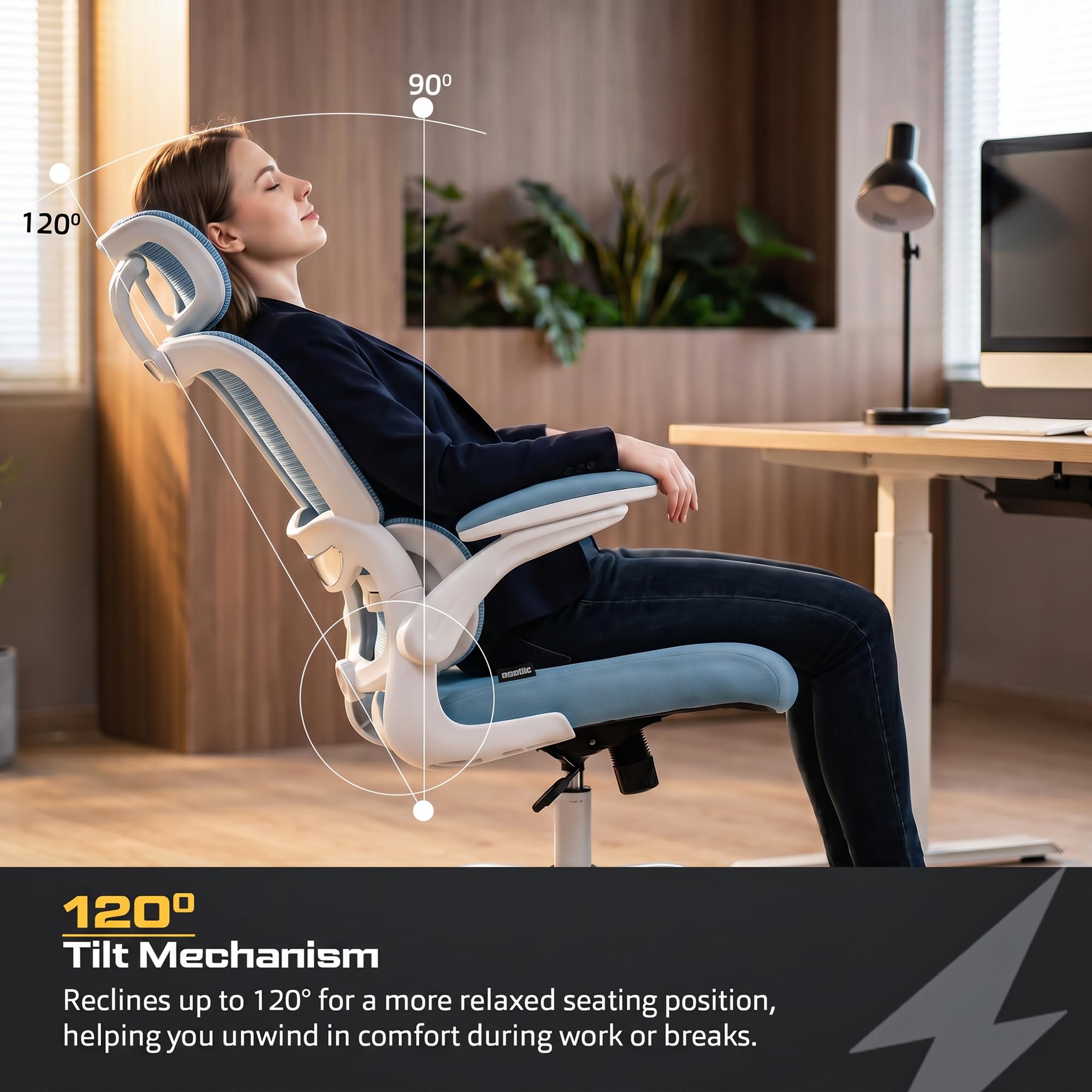 Drogo AeroFlex Ergonomic Office Chair for Work from Home, Flip-up Armrest & Recline