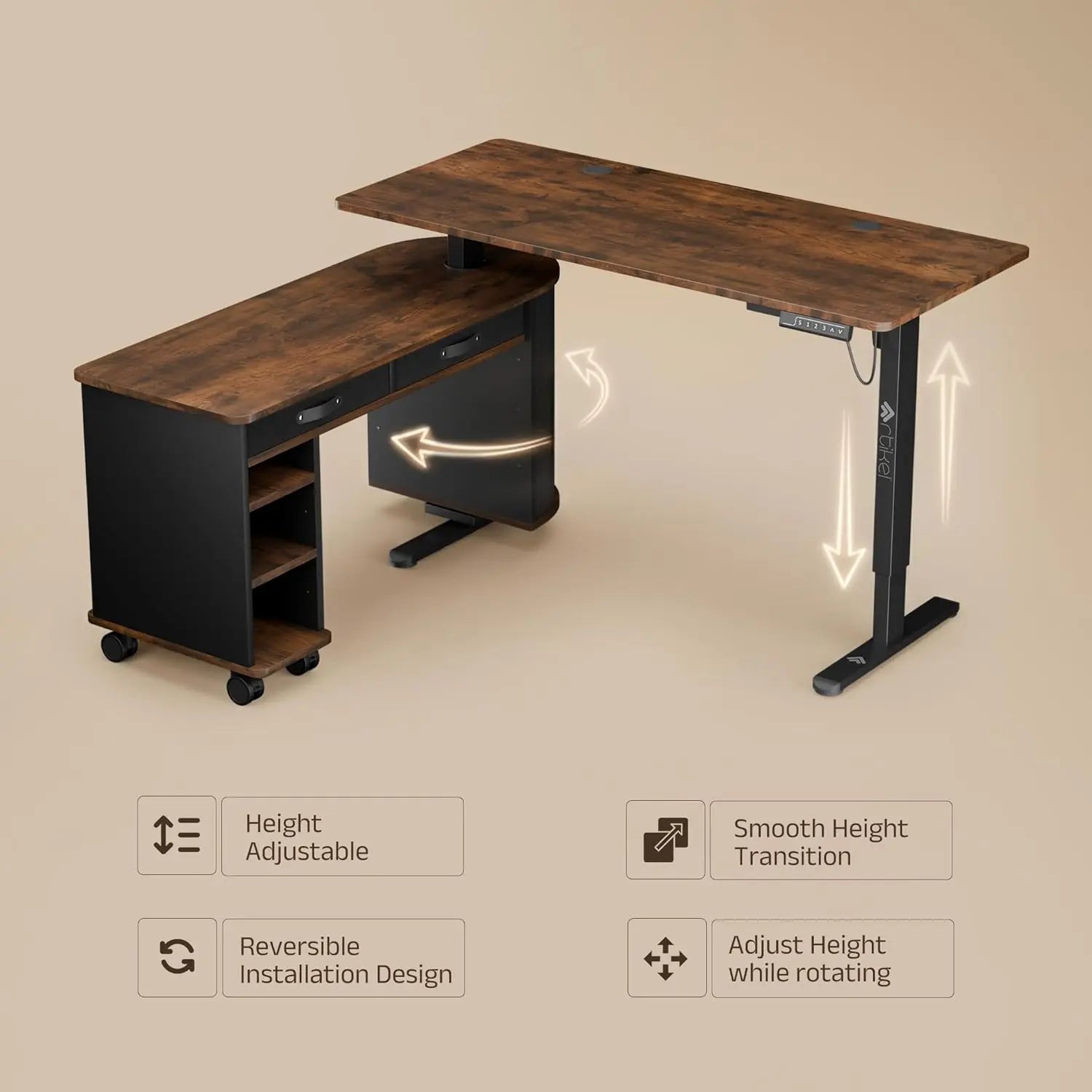 Drogo Opulent L-Shaped Electric Height Adjustable Table for Office & Home Ergonomic Sit Stand Desk (140X60Cm) Drogo India