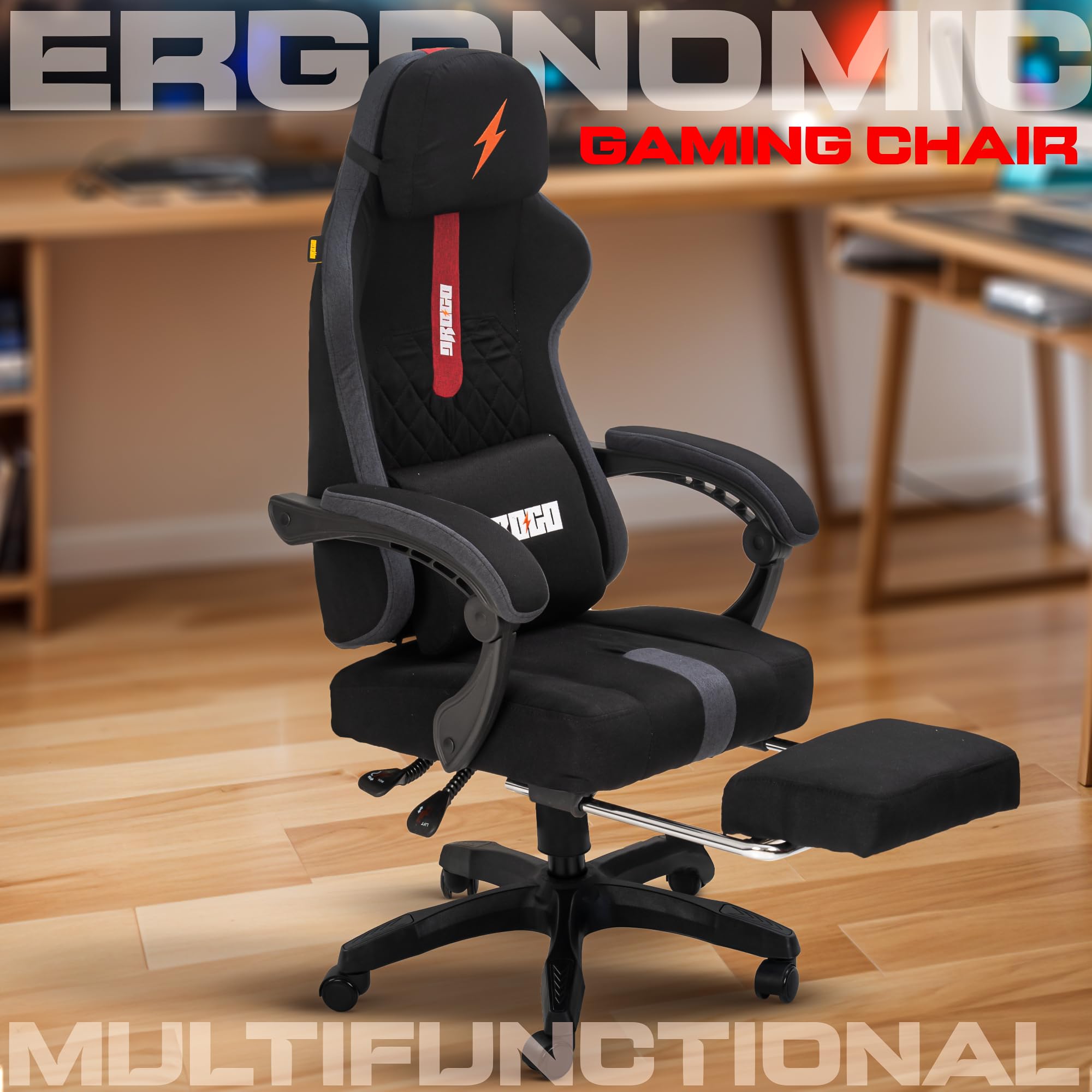 Drogo ComfortMax Ergonomic Gaming Chair with Breathable Fabric, Adjustable Neck