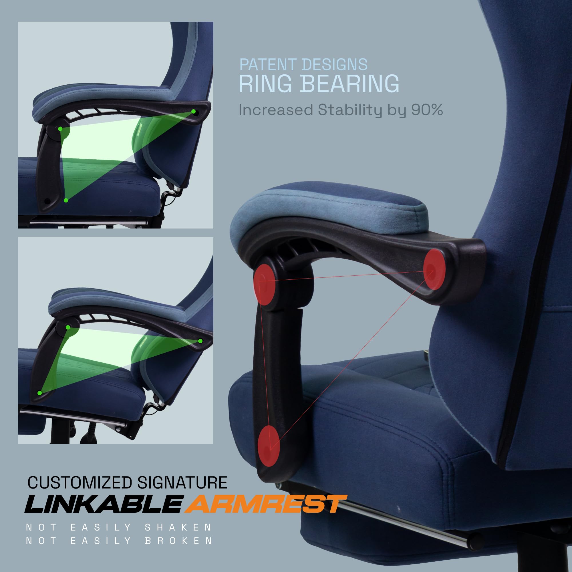 Drogo Throne Ergonomic Gaming Chair With Linkage Armrest,Foot Rest,& Adjustable Seat