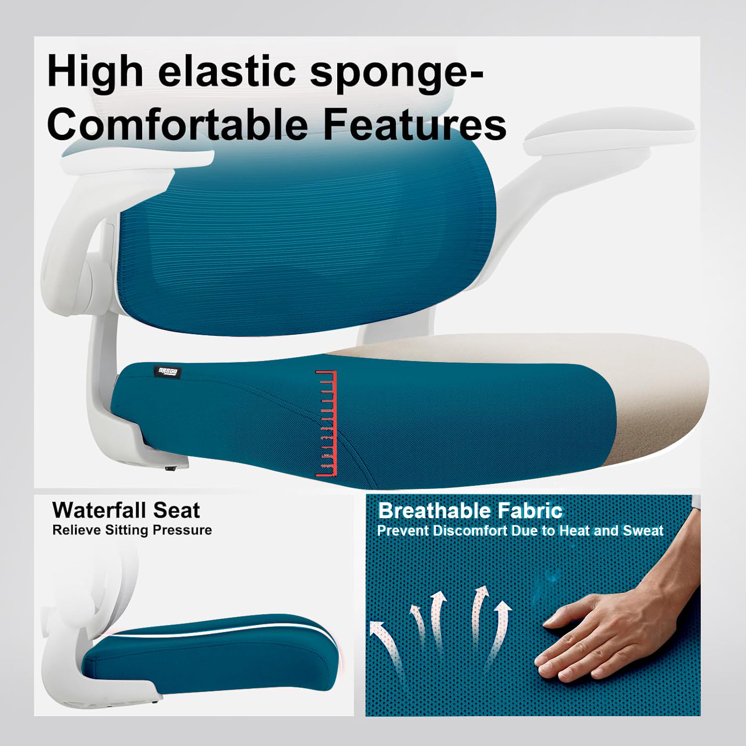 Drogo AeroFlex Ergonomic Office Chair for Work from Home, Flip-up Armrest & Recline