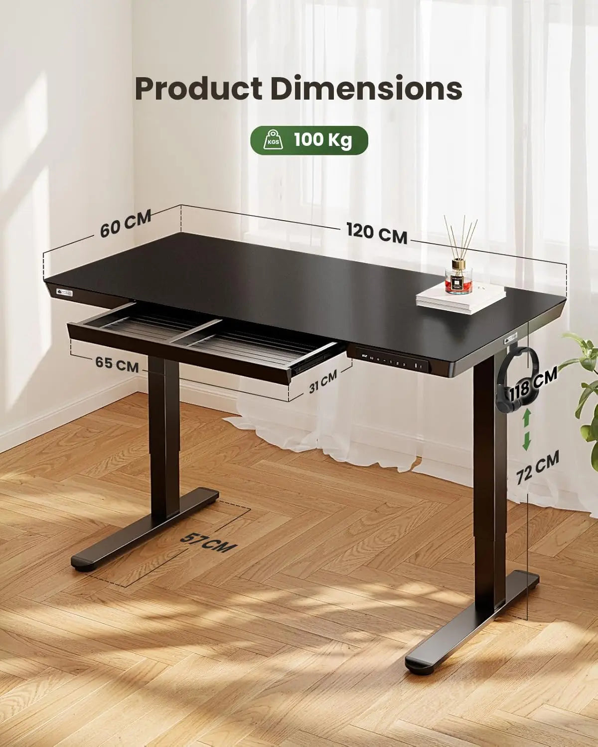 Drogo Artikel Advanced Pro Electric Height Adjustable Table DIY with 3 Year Warranty for Multipurpose Table 120 X 60 Cm - Black Drogo India