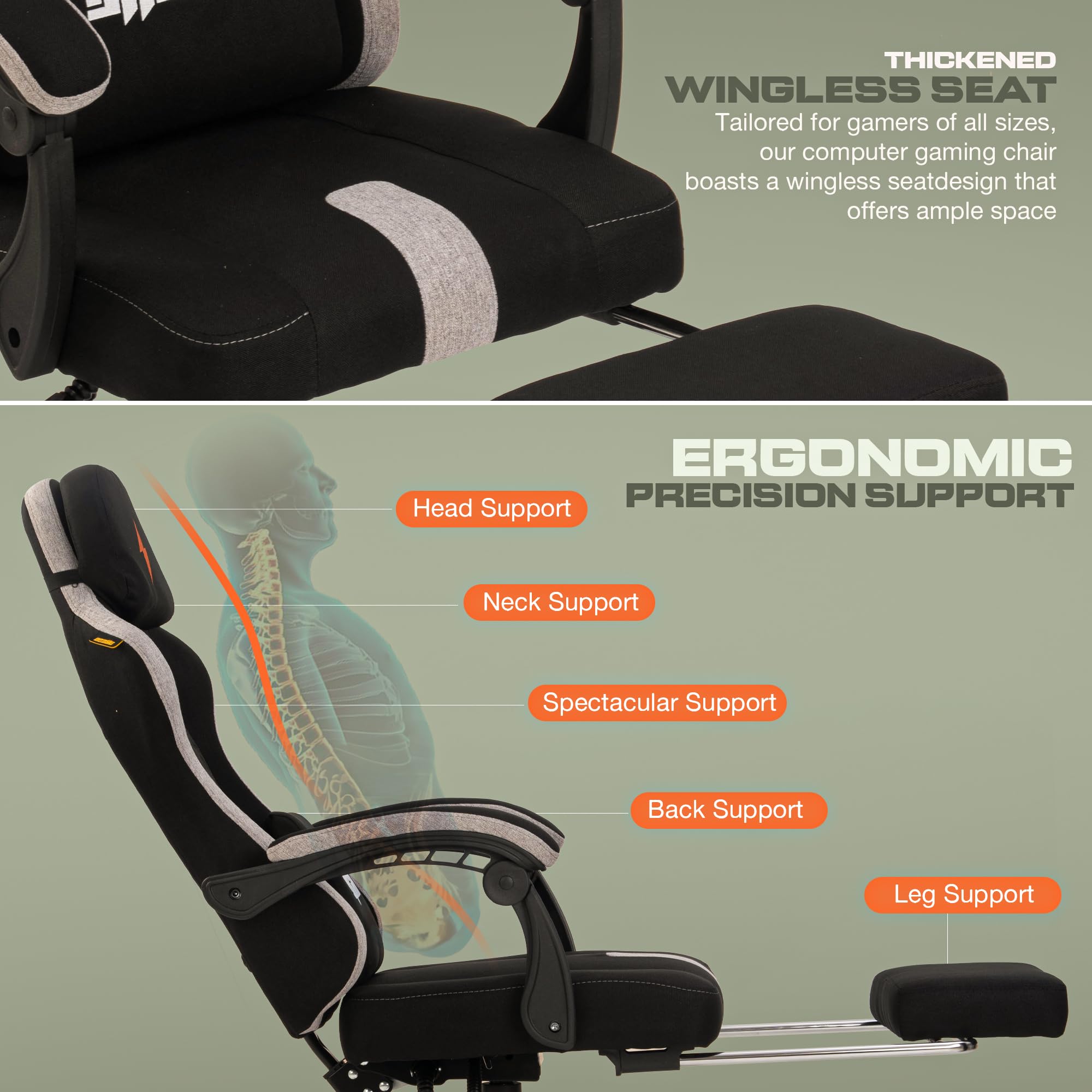 Drogo ComfortMax Ergonomic Gaming Chair with Breathable Fabric, Adjustable Neck