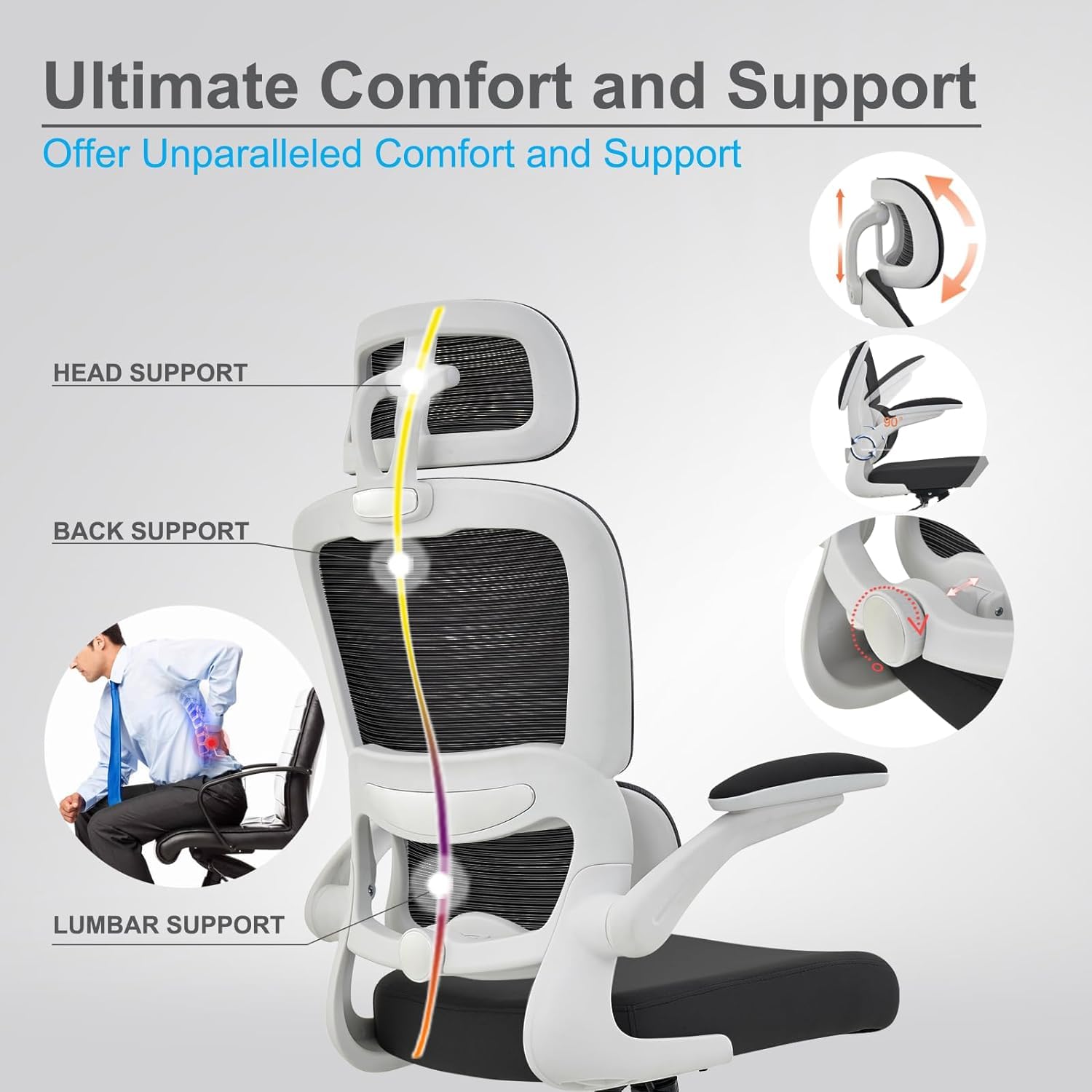 Drogo AeroFlex Ergonomic Office Chair for Work from Home, Flip-up Armrest & Recline