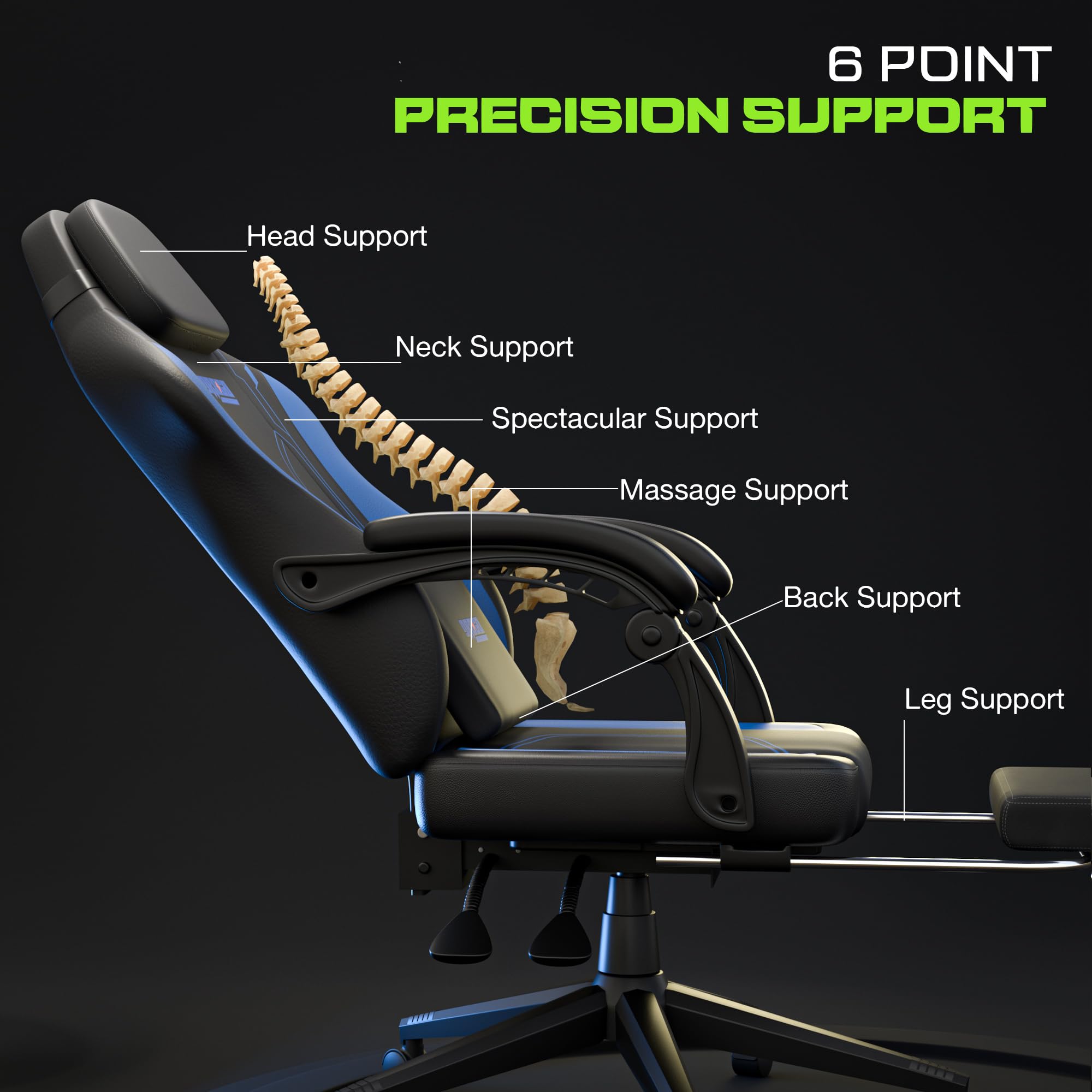 Drogo Phantom Ergonomic Gaming Chair with Premium PU Leather, Adjustable Neck