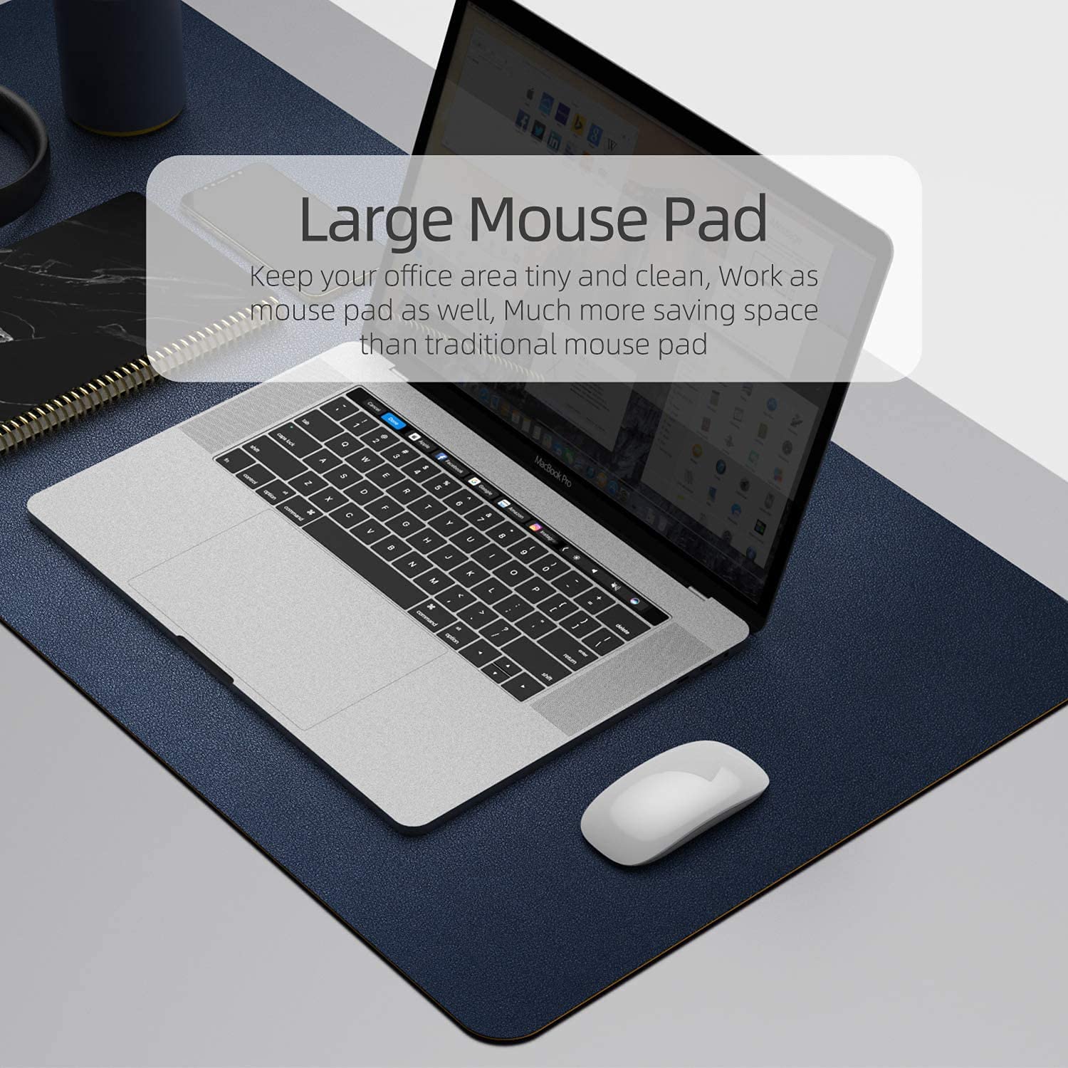 Drogo Dual-Sided Vegan Leather Mouse Pad Desk Mat for Office/Gaming (60x35cm)