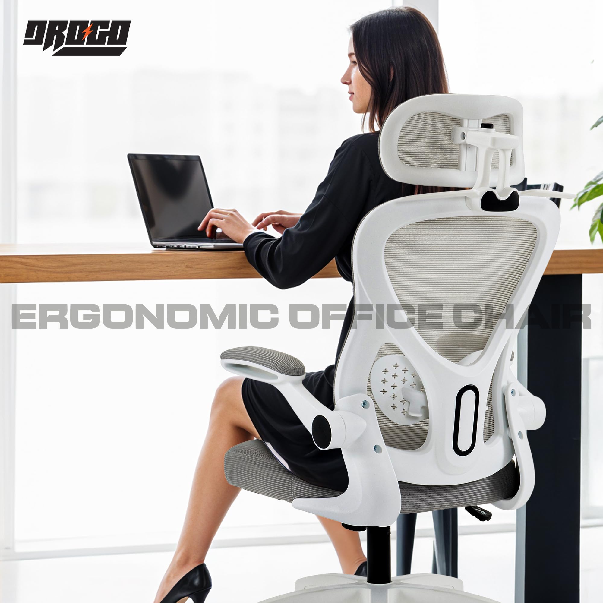 Drogo Ergonomic Office Chair for Work from Home with Breathable Mesh, Flip-up Armrest