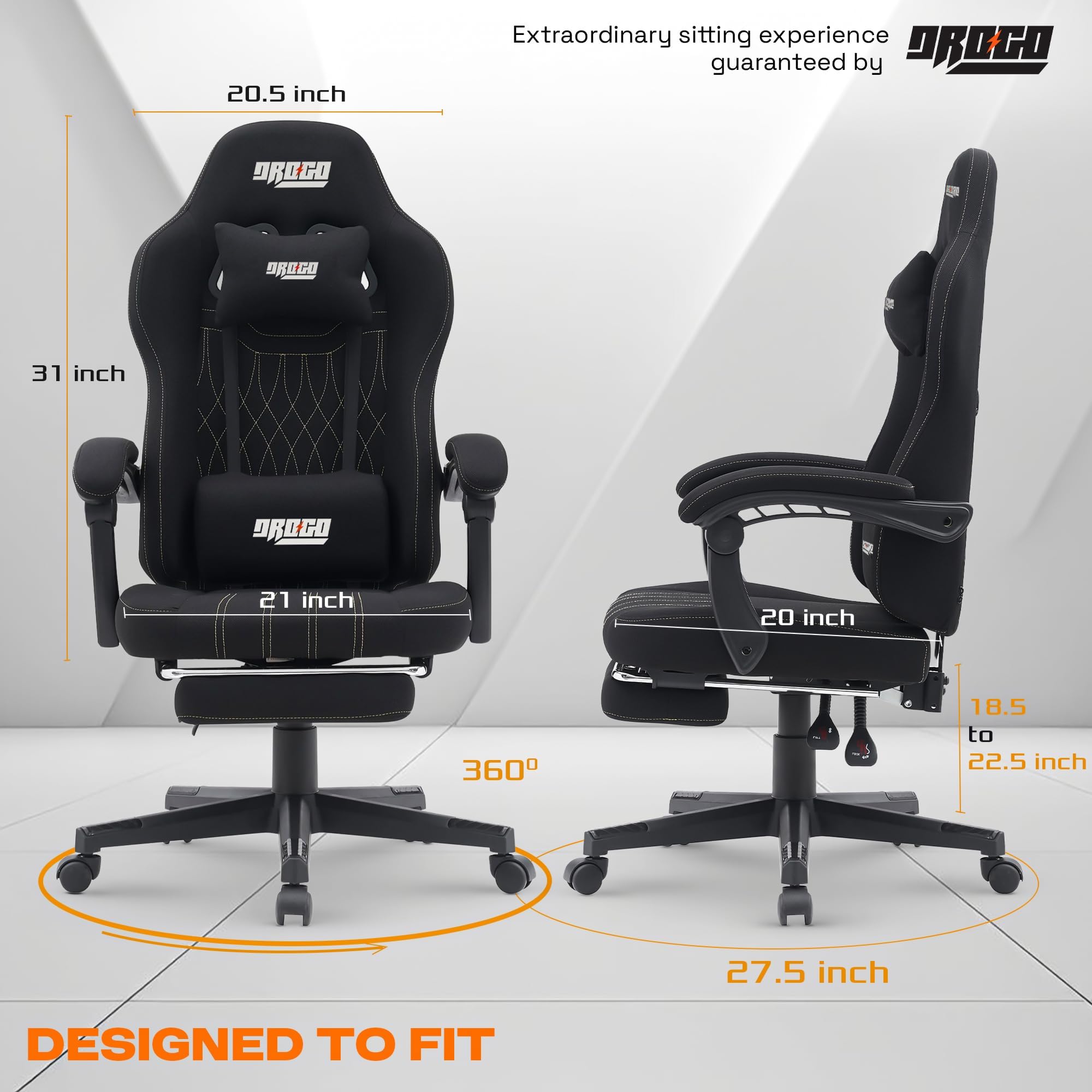Drogo Apex Ergonomic Gaming Chair, Highback Computer Chair with Linkage Armrest