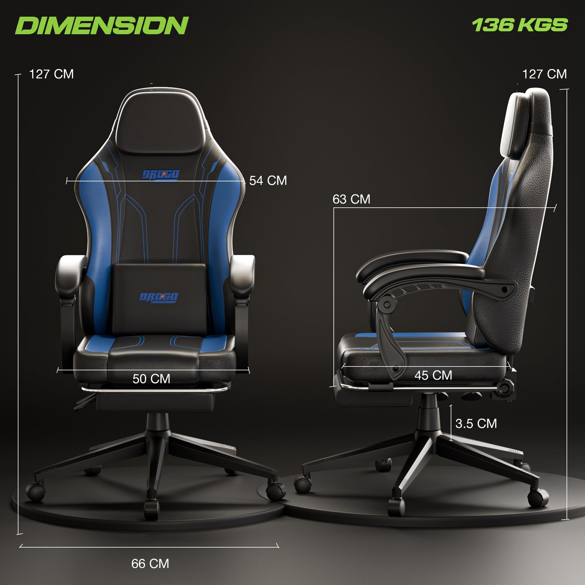 Drogo Phantom Ergonomic Gaming Chair with Premium PU Leather, Adjustable Neck