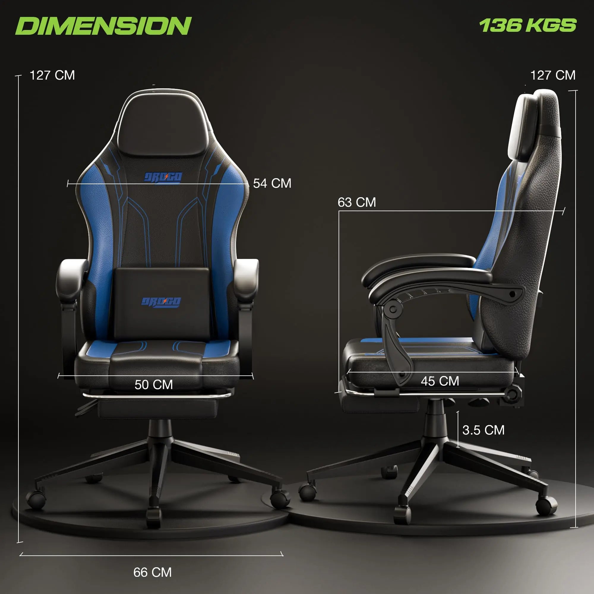 Drogo Phantom Ergonomic Gaming Chair with Premium PU Leather, Adjustable Neck Drogo India