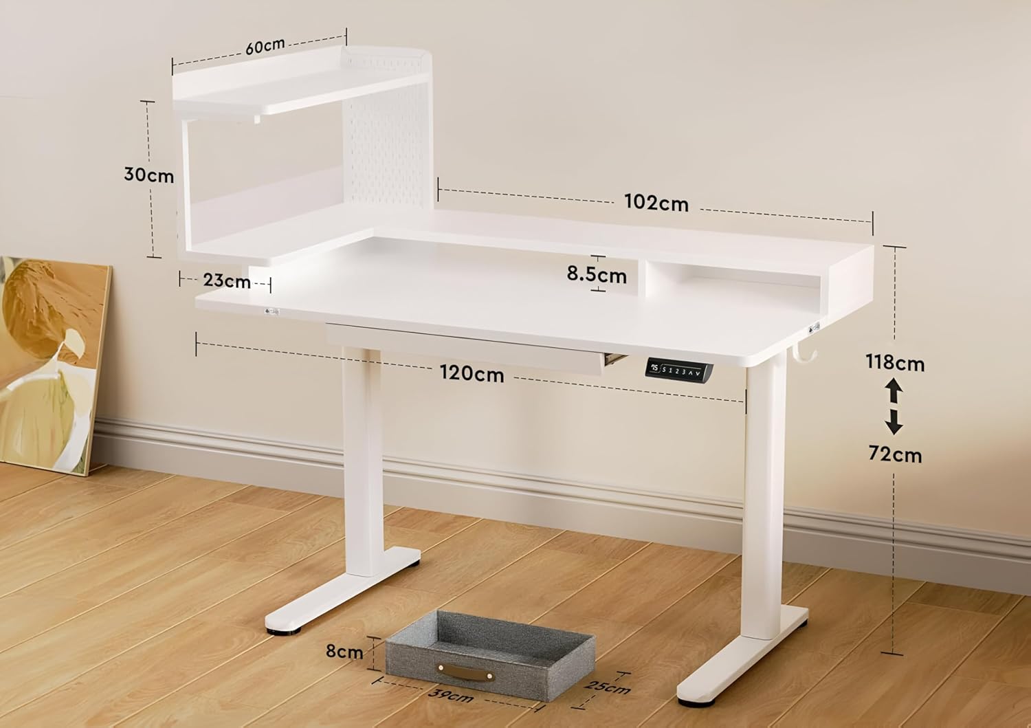 Drogo Artikel Stackon Electric Height Adjustable Standing Desk with Shelves (Left Cabinet)