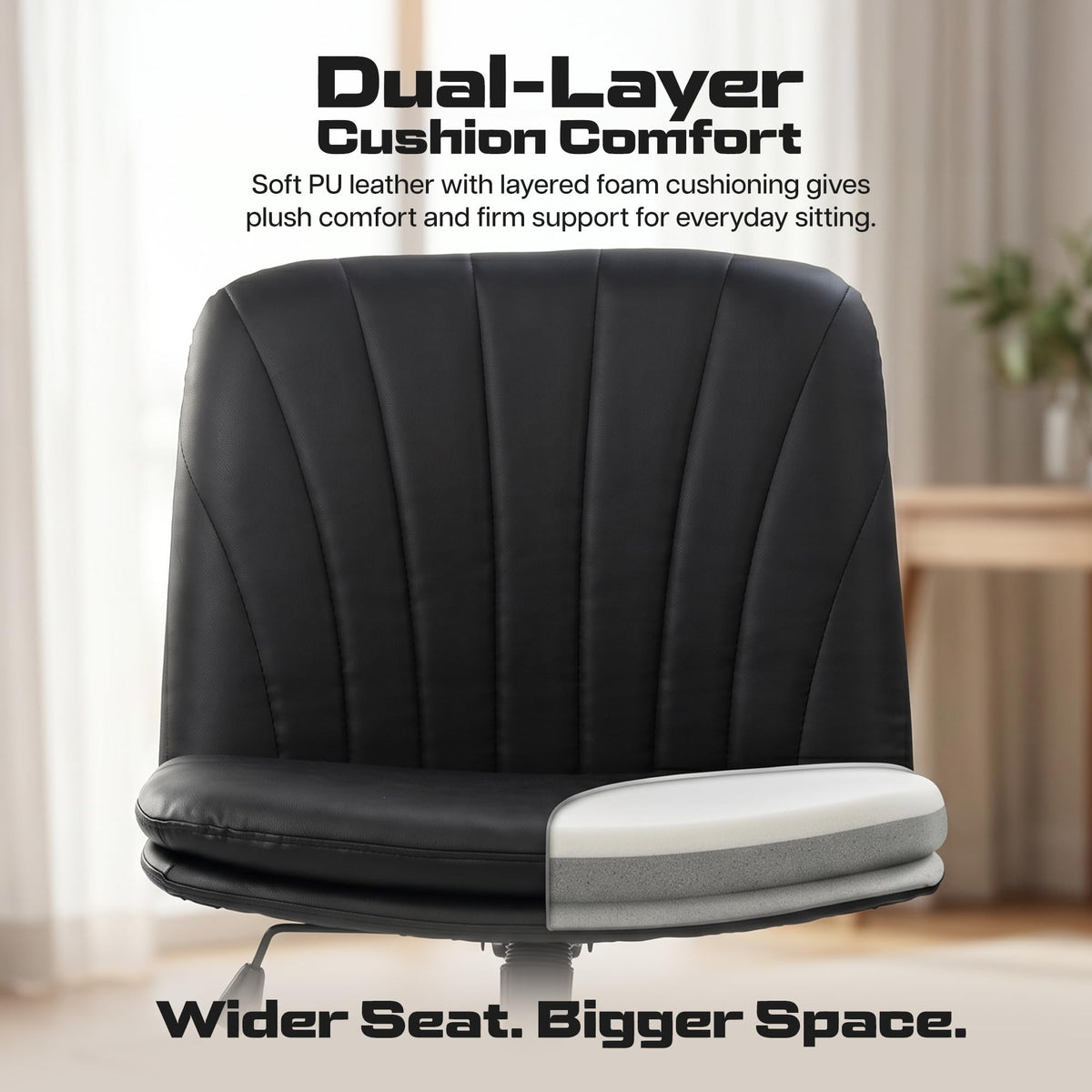 Zen Cross Legged Chair for Work from Home, Cross Legged Wide Computer Chair (Black)