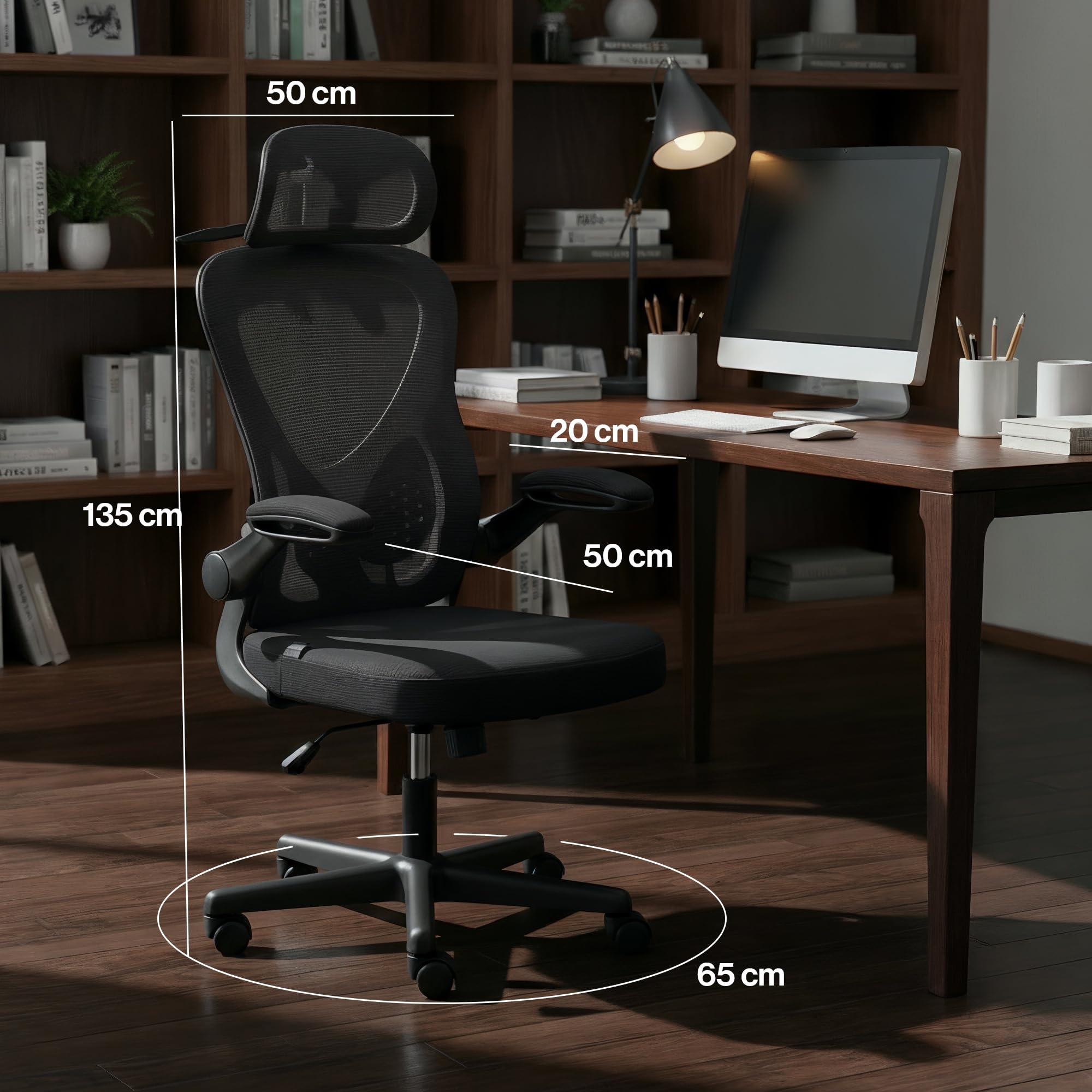 Drogo Ergonomic Office Chair for Work from Home with Breathable Mesh, Flip-up Armrest