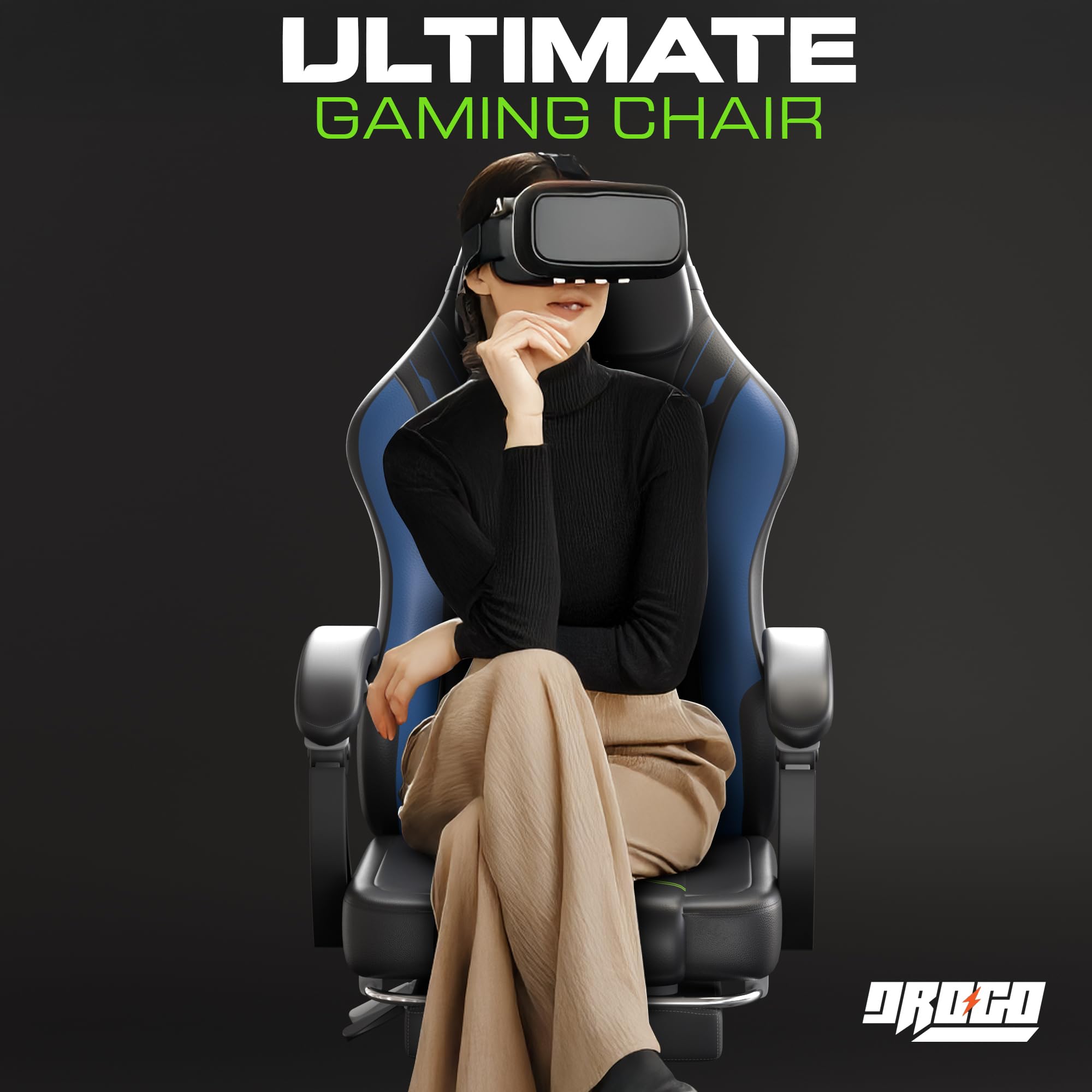 Drogo Phantom Ergonomic Gaming Chair with Premium PU Leather, Adjustable Neck