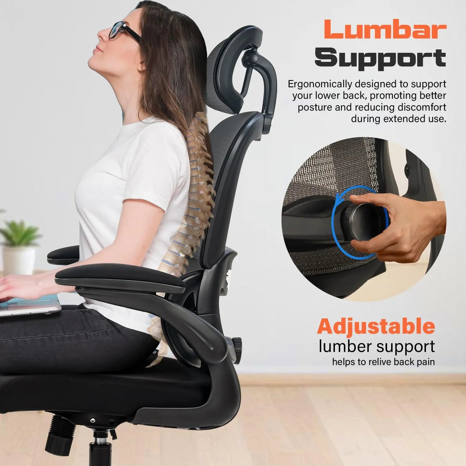 Drogo AeroFlex Ergonomic Office Chair for Work from Home, Flip-up Armrest & Recline Galaxy Incorporation