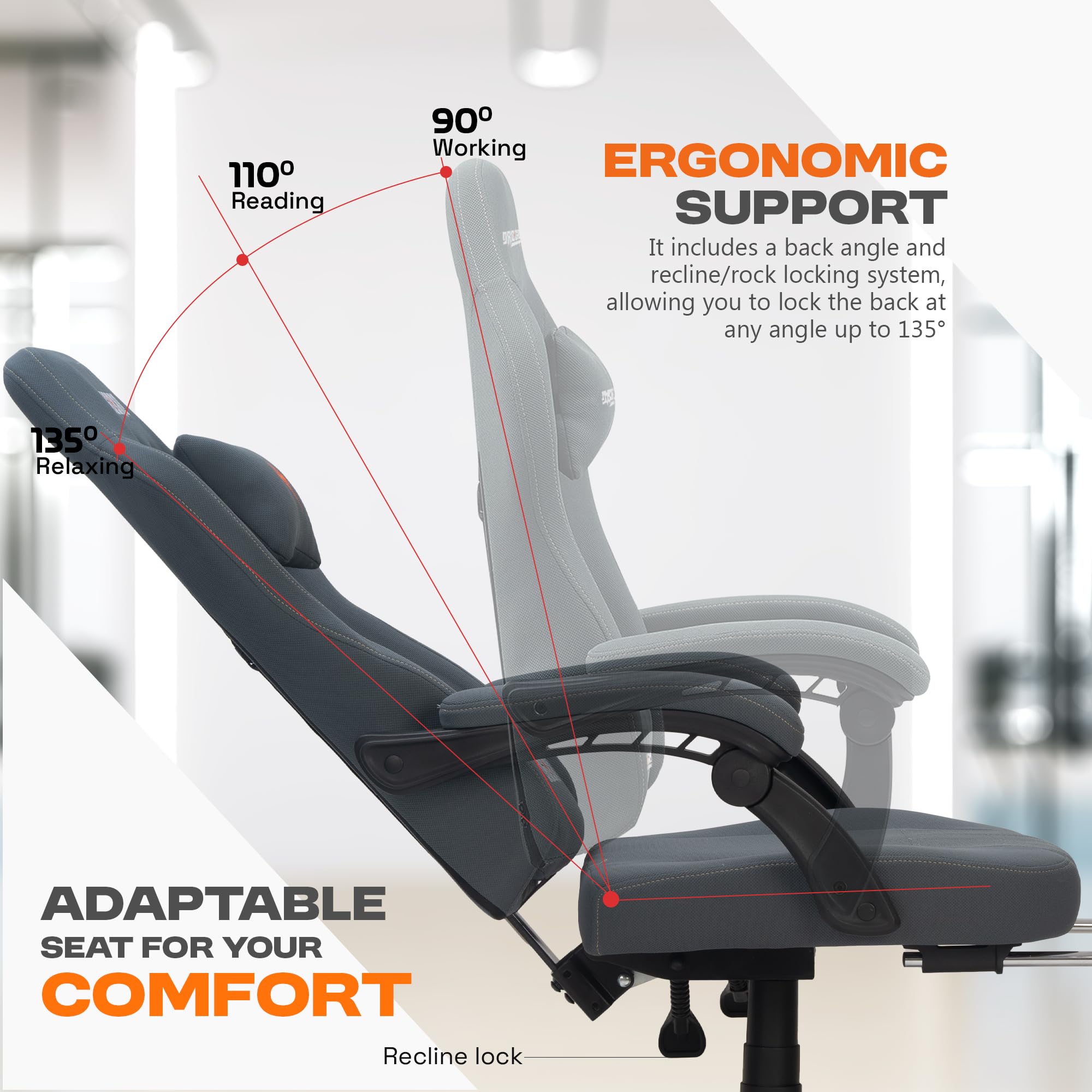 Drogo Apex Ergonomic Gaming Chair, Highback Computer Chair with Linkage Armrest