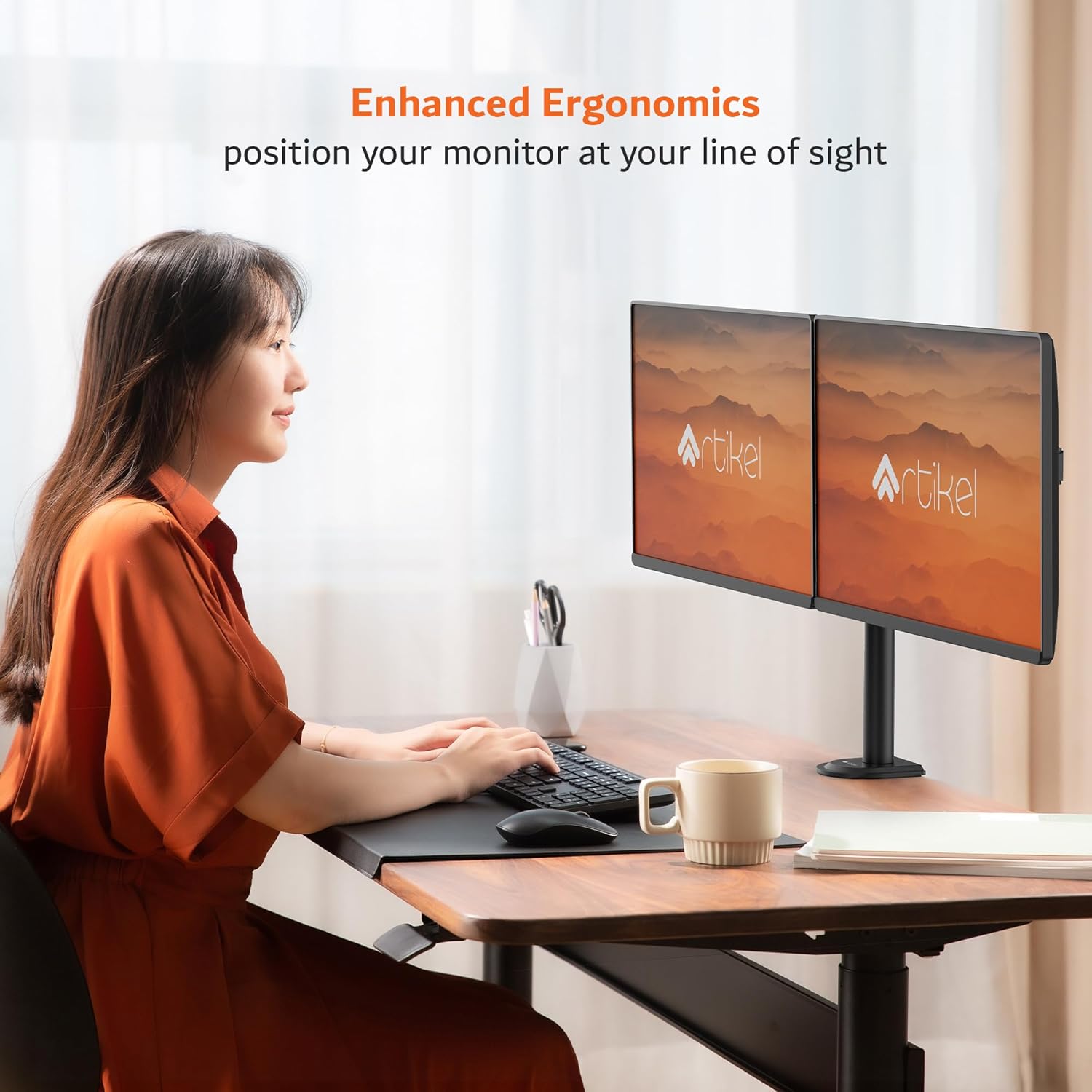 Drogo Artikel Dual Monitor Mount | Adjustable VESA Arms | C-Clamp & Grommet | Fits 32 inch Screens